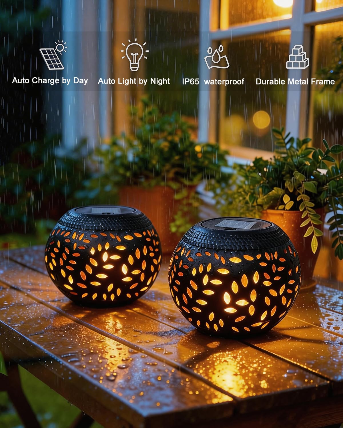 Solar Table Lights Outdoor Waterproof - Dancing Flickering Flame Lamp Black Metal Tabletop Light Solar Powered Decorative Lighting Lantern for Desk