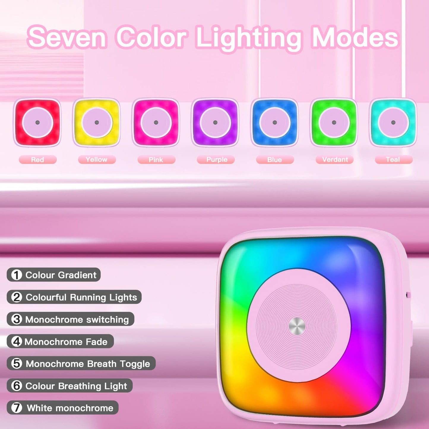 Lebt Mini Printer Sticker Printer Print Pod with 6 Rolls Sticker Paper, Seven Color Lighting Modes for DIY Scrapbook, Travel, Notes, Label, Memo