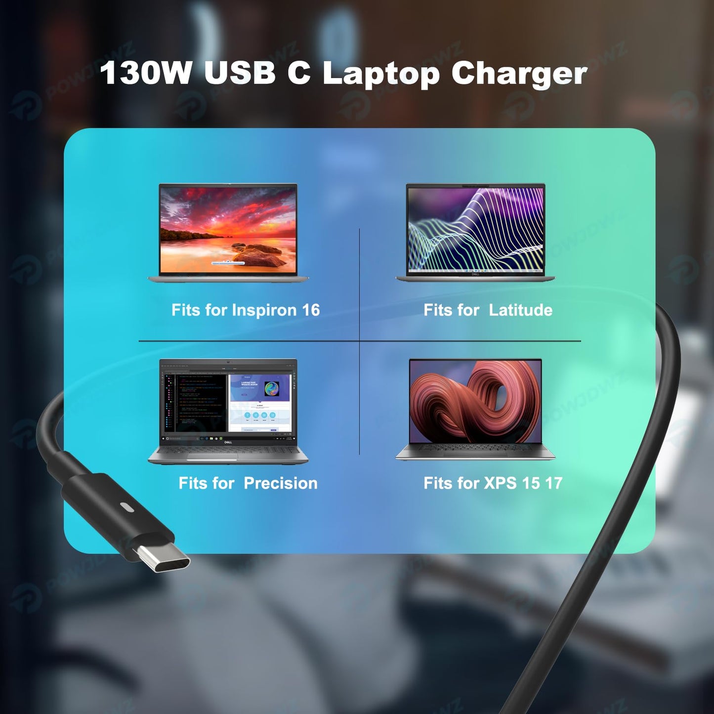 130W USB Type C Laptop Charger Compatible with Dell XPS 15 17 9500 9510 9520 9530 9700 9710 9720 2in1,Precision 5550 5560 5530 5570 5470 5480