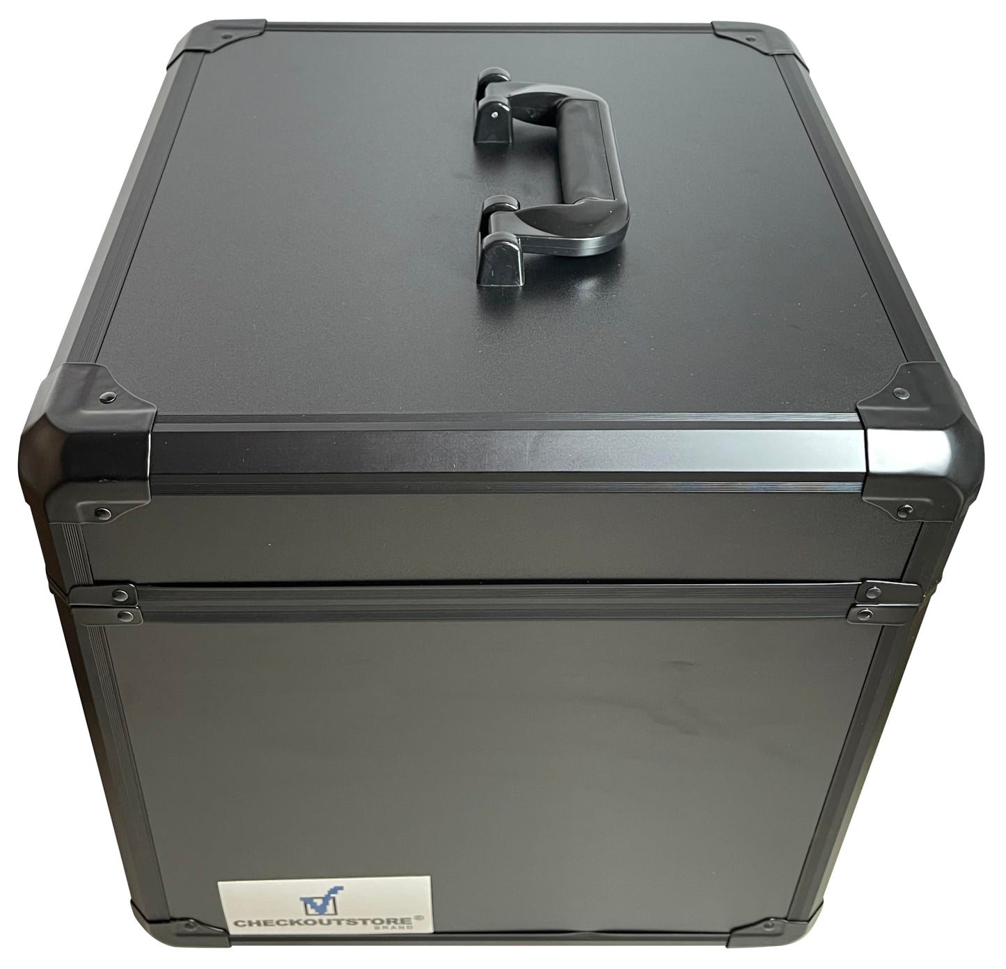 CheckOutStore Black Limited Aluminum 12" LP Vinyl Record Storage Box (Holds Up to 100 Records)