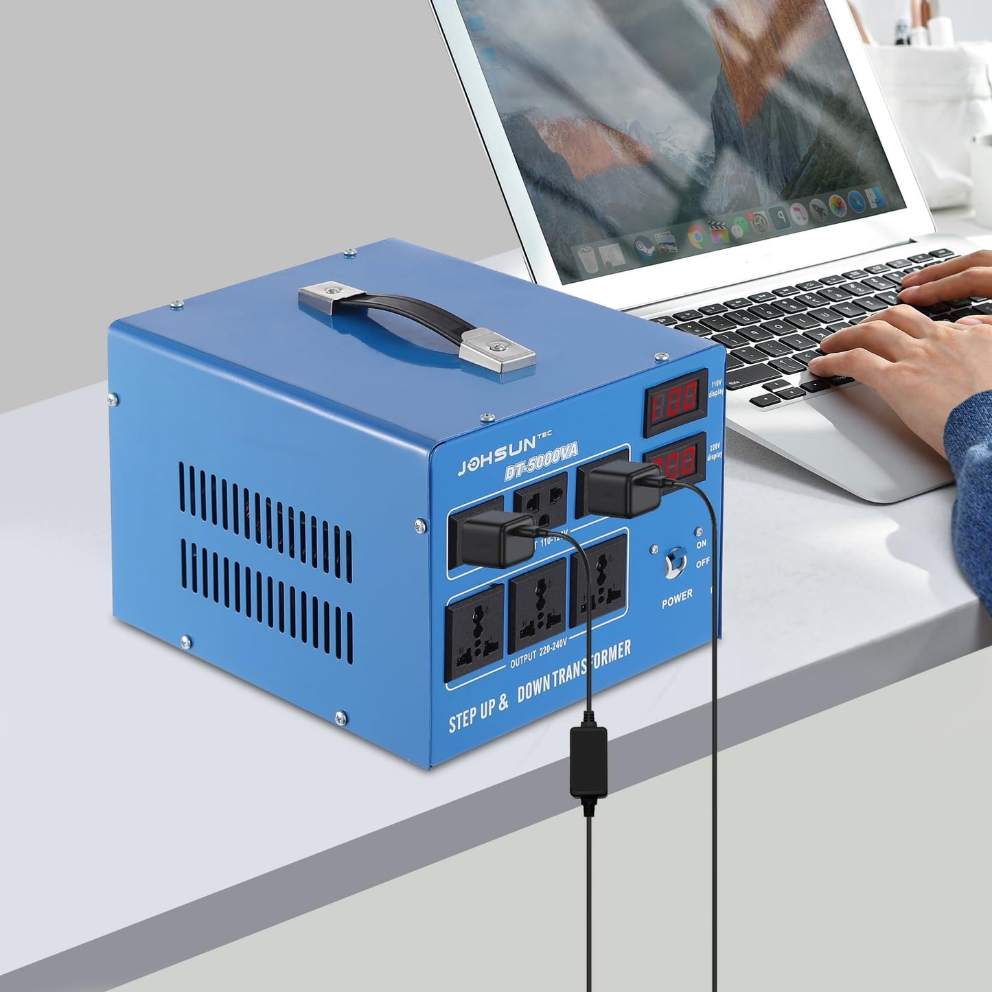 5000W Voltage Converter Auto Transformer Duty Step Up/Down Power Converter Transformer 110/120/220/240V with 3 US Outlets,3 Universal Outlets, LCD…