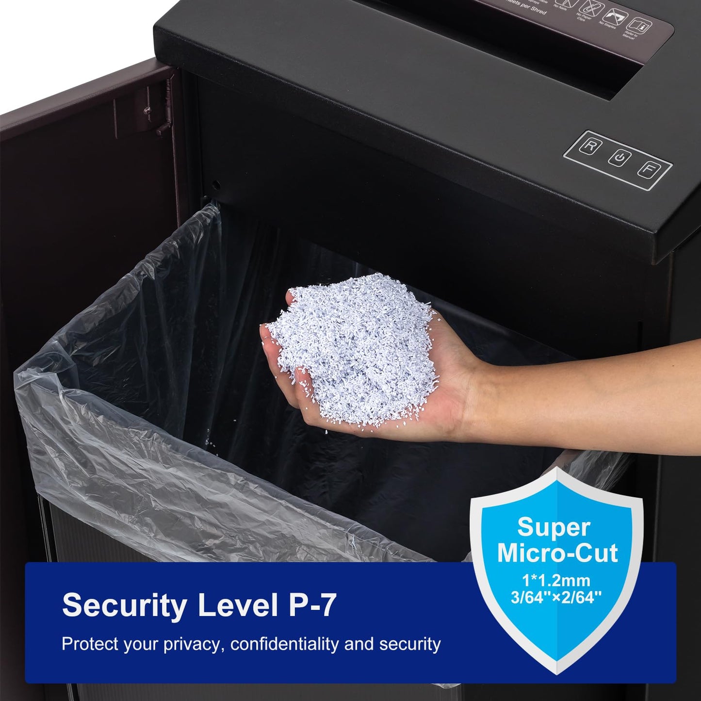 Wingwise P-7 High Security Professional Commercial Paper Shredder Heavy Duty(1 * 1.2mm), 5-Sheet Super Micro Cut, 11.9 Gallons Bin, 3.5m/min