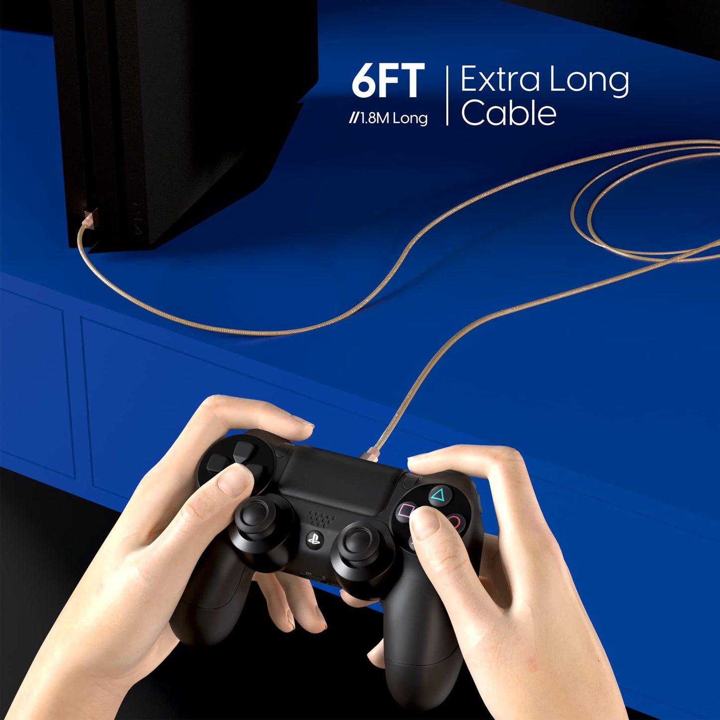 TalkWorks PlayStation 4 Charging Cable - 6' Nylon Braided Micro USB Charger Cord, Heavy Duty Fast Charge for PS4 (Gold, Pack of 2) (14092)