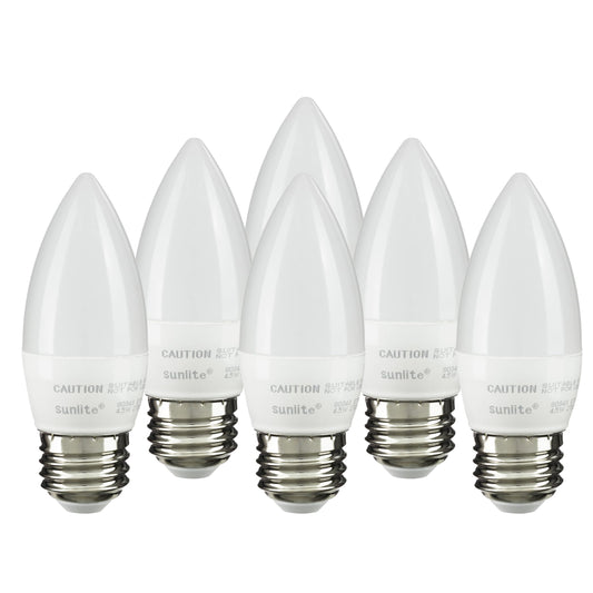 Sunlite LED B13 Torpedo Decorative Chandelier Light Bulb, 7 Watts (60W=), 500 Lumens, 120 Volts, Dimmable, E26 Base, ETL Listed, Torpedo Frosted