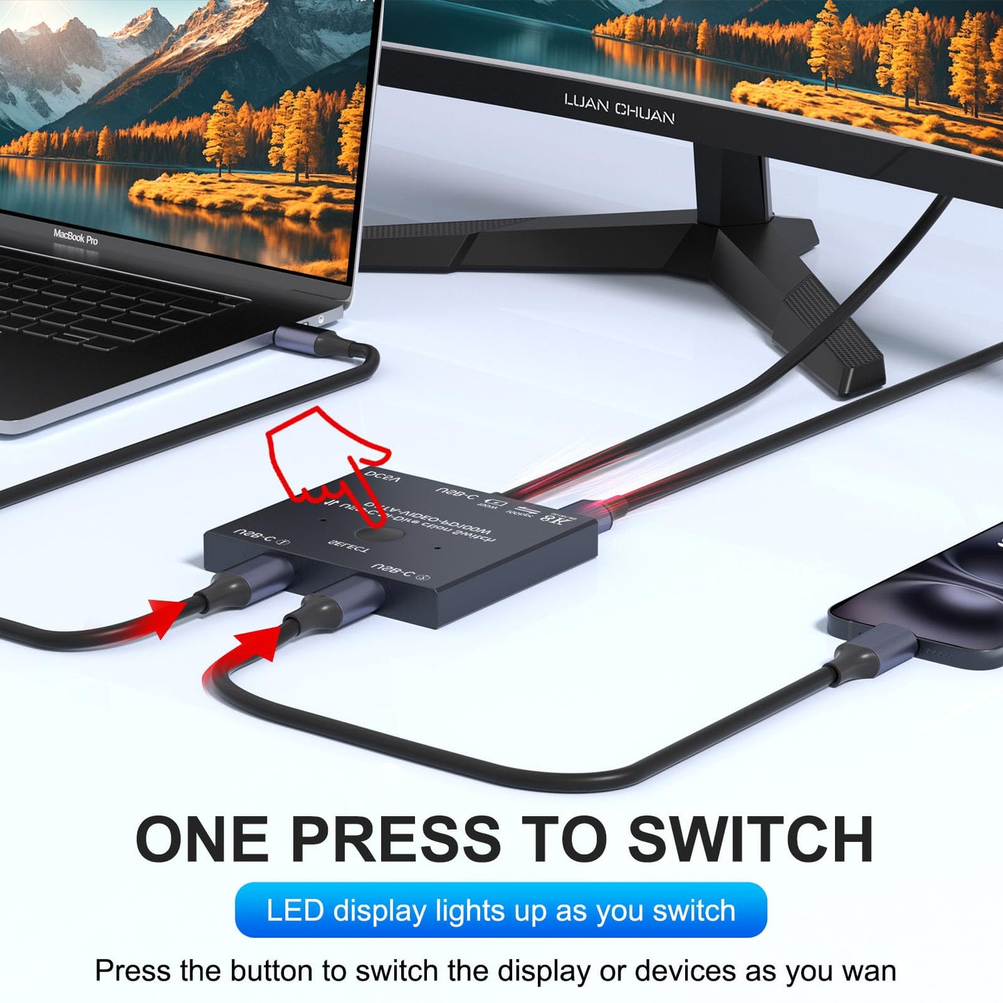 8K USB C Switch,Bi-Directional USBC Switcher 2 Computers,USB Type C KVM Switch 8K@60Hz 4K@120Hz Video/10Gbps Data Transfer/100W Charging,Compatible