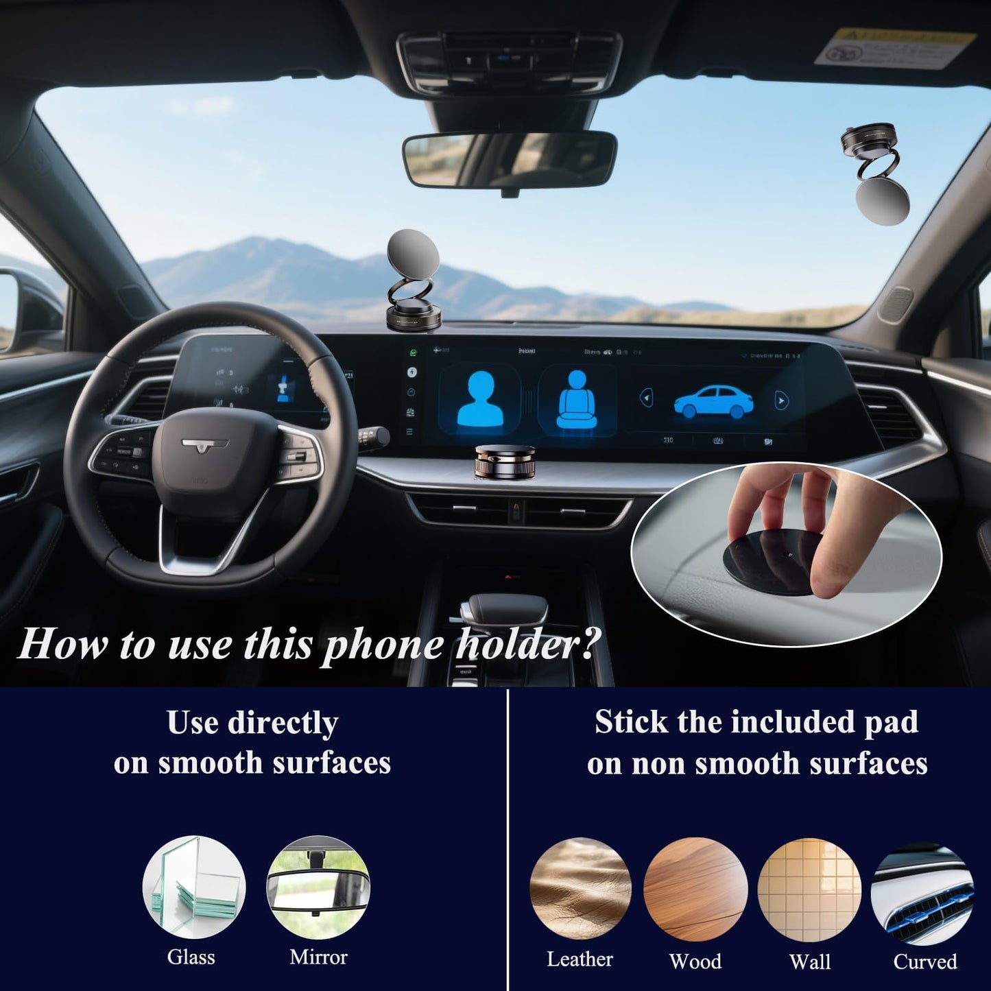 LONGQUAN Upgraded 360° Vacuum Magnetic Car Phone Holder, Strong Suction Cup Phone Mount [89+LBS Suction & 2600gf Magnetic], Foldable Portable Cell