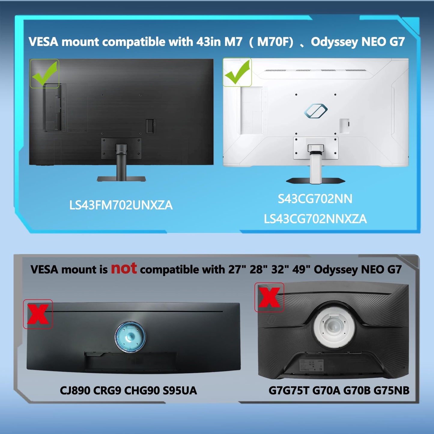 43" M7 Mount Adapter Compatible with Samsung 43" M7? M70F?, Odyssey Neo G7 Series 4K Monitor (Fits 2023 LS43FM702UNXZA, S43CG702NN,) (Black)