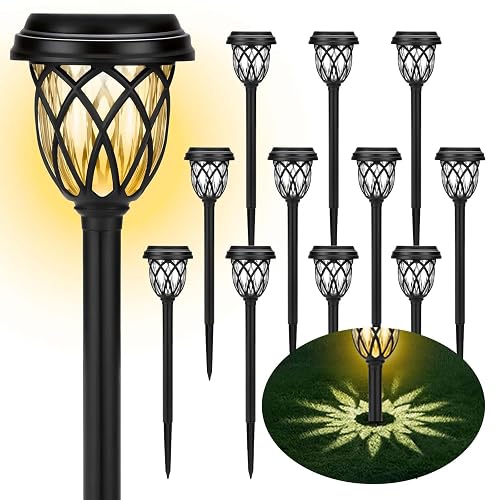 ruhotili Solar Lights Outdoor 12 Pack Solar Garden Lights Waterproof IP65 Solar Landscape Lights Solar Pathway Lights for Patio, Yard, Driveway