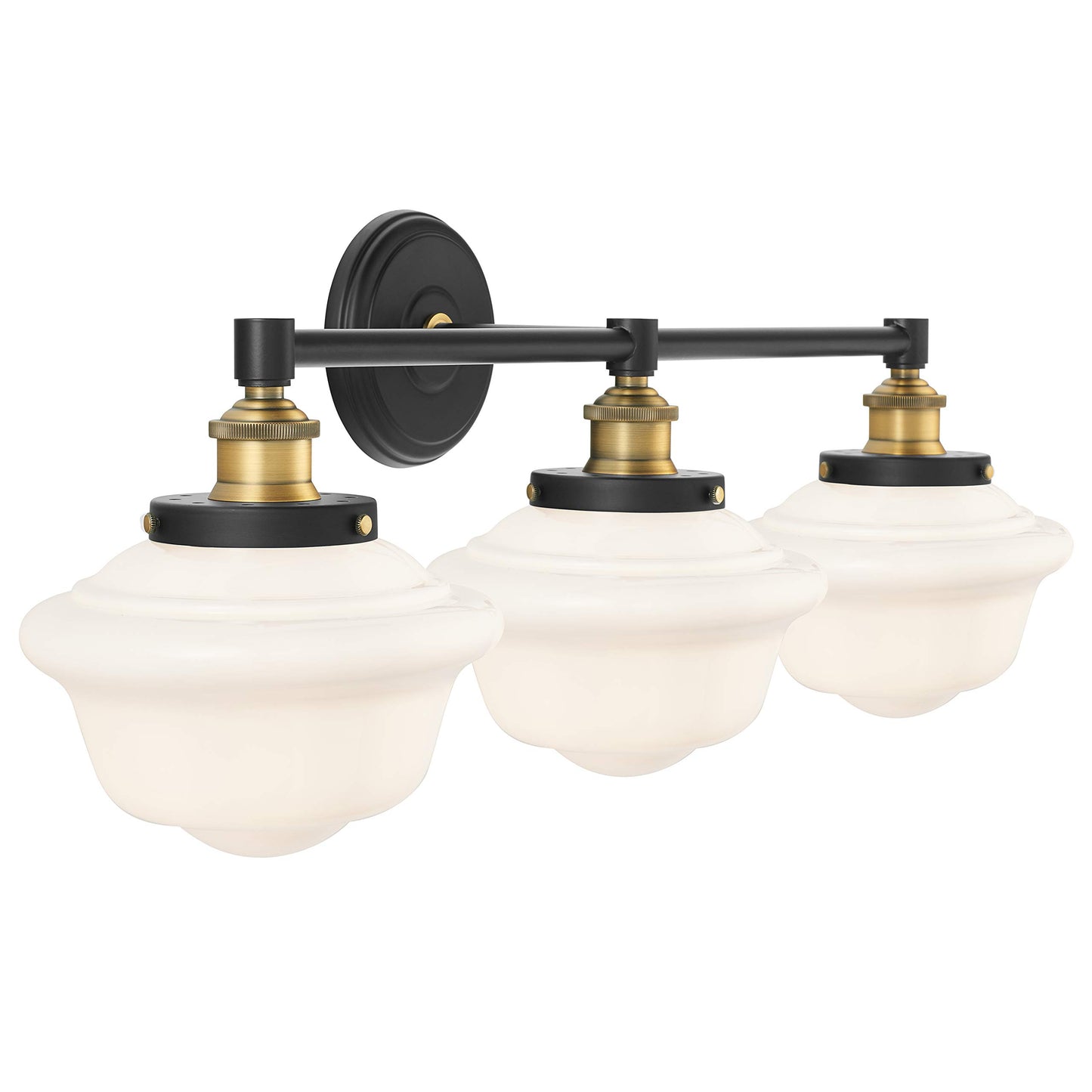 Linea di Liara Lavagna Farmhouse Matte Black Bathroom Light Fixtures Over Mirror Black and Gold 3-Light Bathroom Vanity Light Fixture Milk Glass