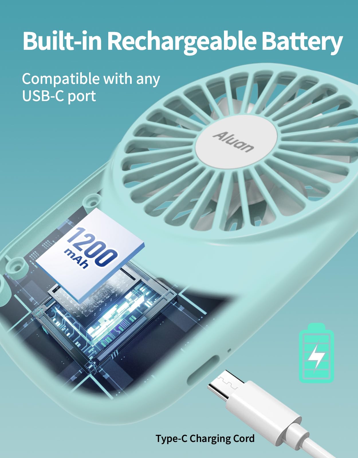 Aluan Portable Handheld Mini Fan Powerful Small Personal Rechargeable Fan