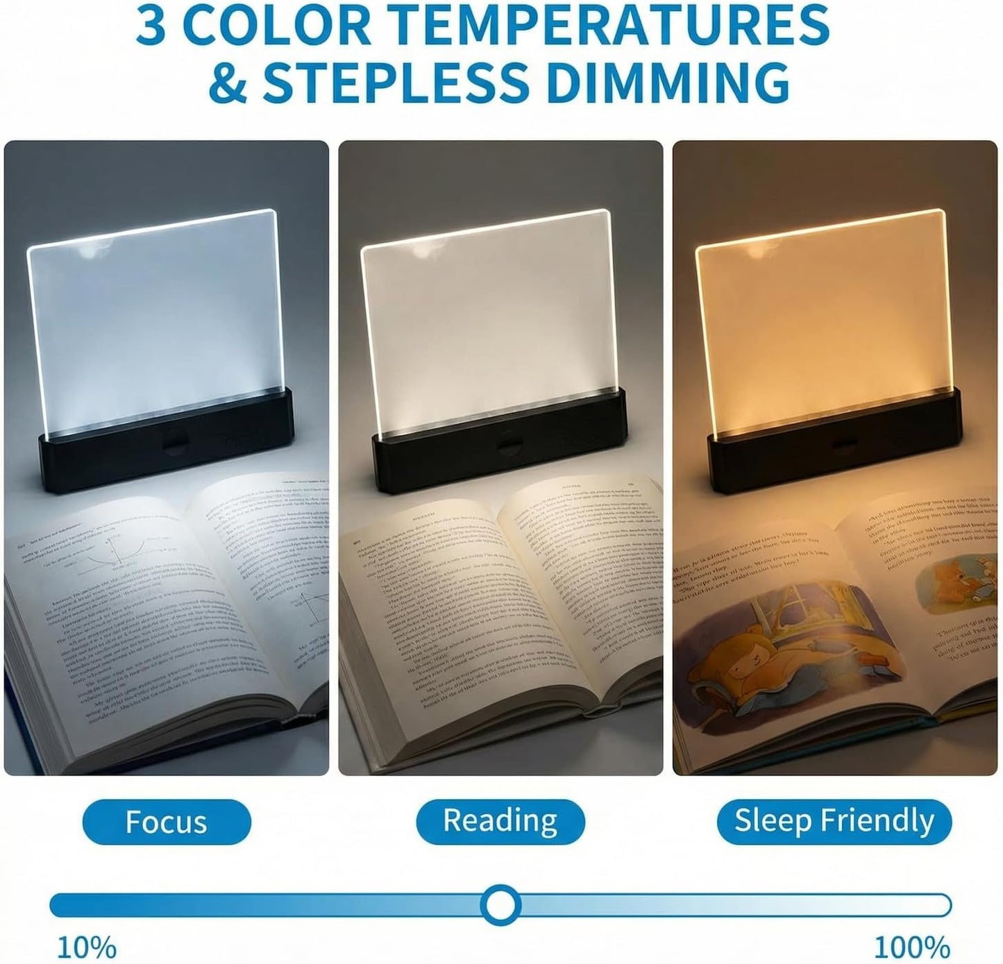 TWINPAIR LED Book Light Page, Rechargeable Book Page Light for Reading, Flat Full Page Reading Light with 3 Colors, Dimming Timer, USB-C,Black