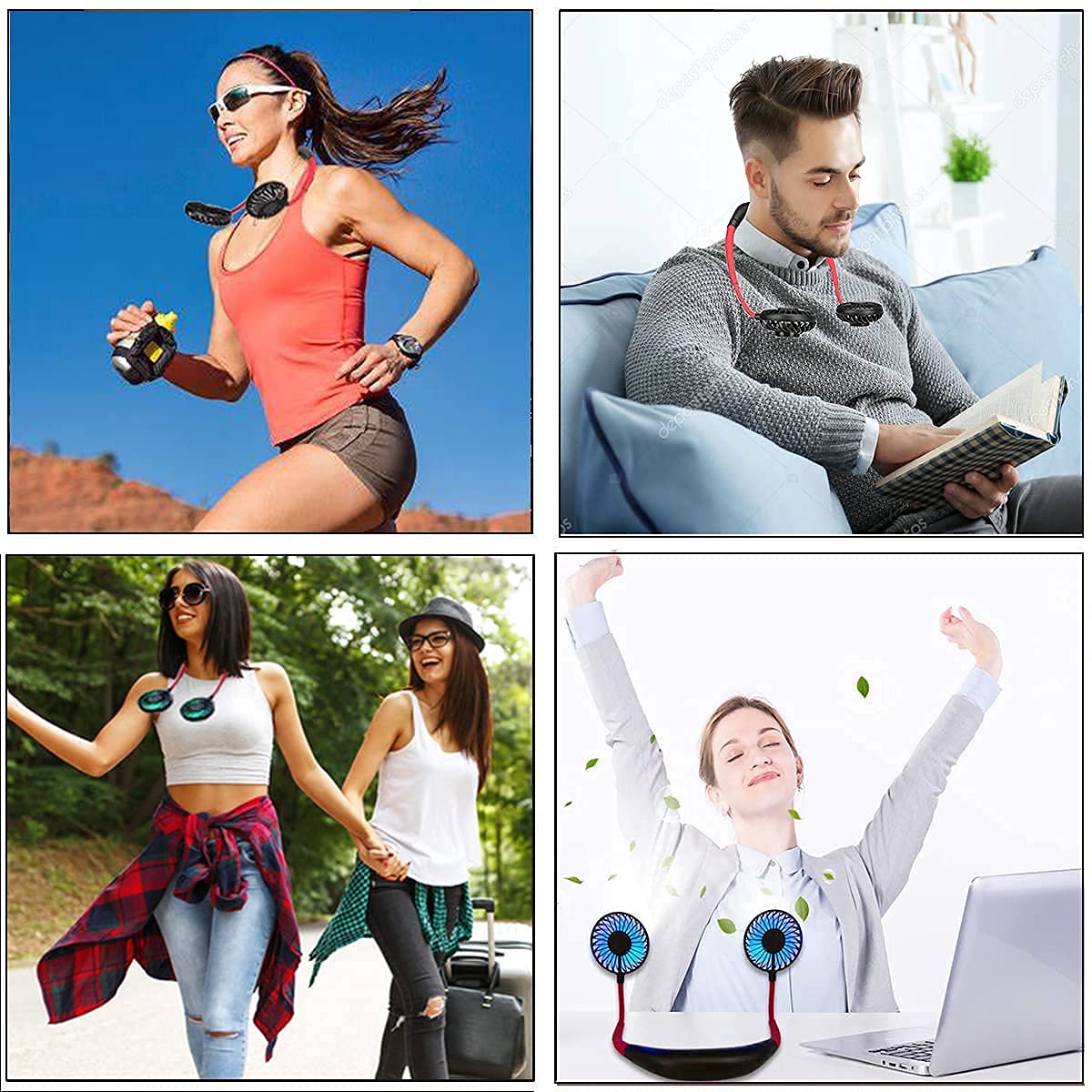 YABEY Hands Free Portable Personal Fan - Rechargeable Mini USB Neck Fan ，Wearable Neckband Fan 3 Level Air Flow, 7 LED lights for Home Office Travel