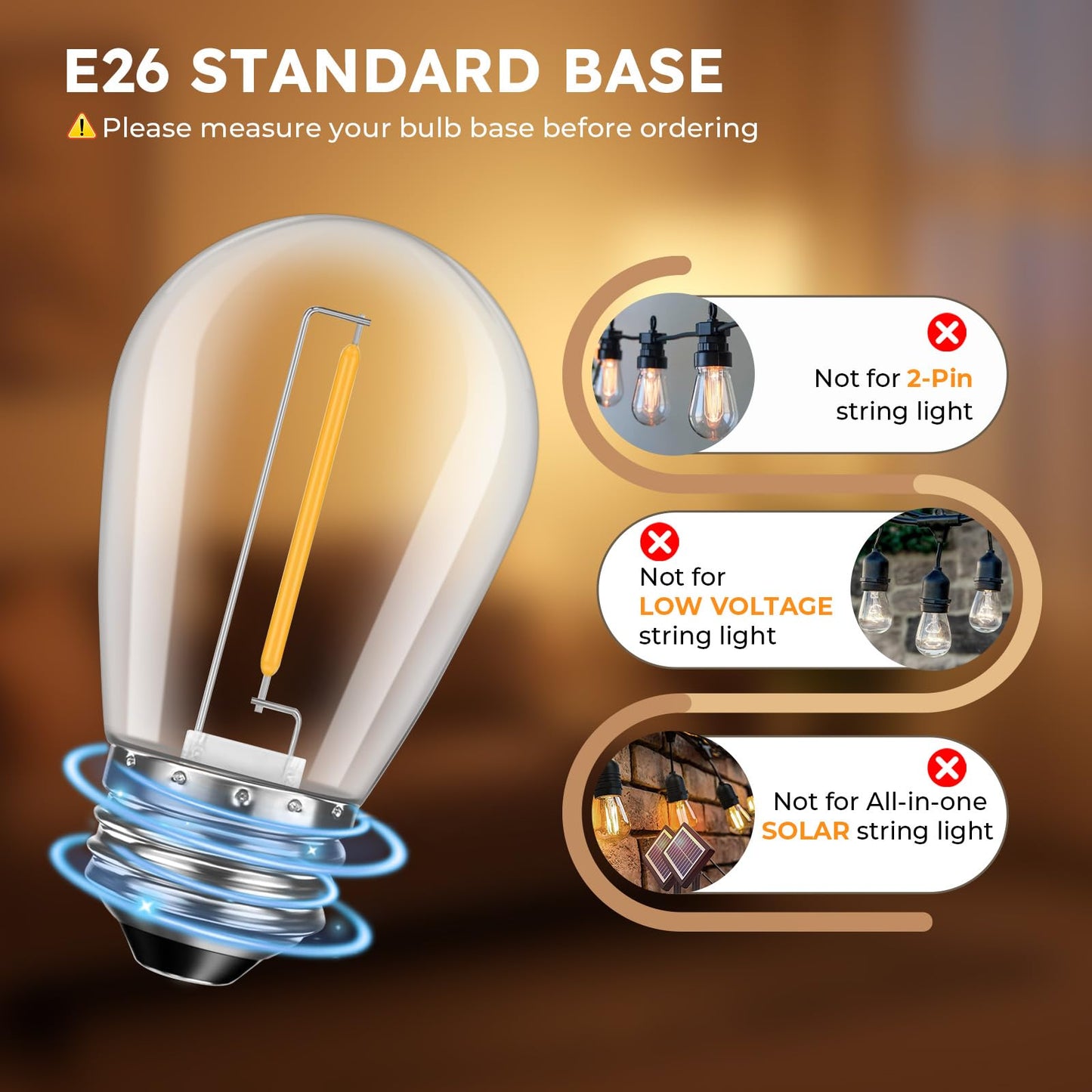 GvvooHome 48 Pack S14 LED Replacement Light Bulbs, Shatterproof Plastic 1W Outdoor String Light Bulbs for Patio, Garden, Waterproof, E26 Regular