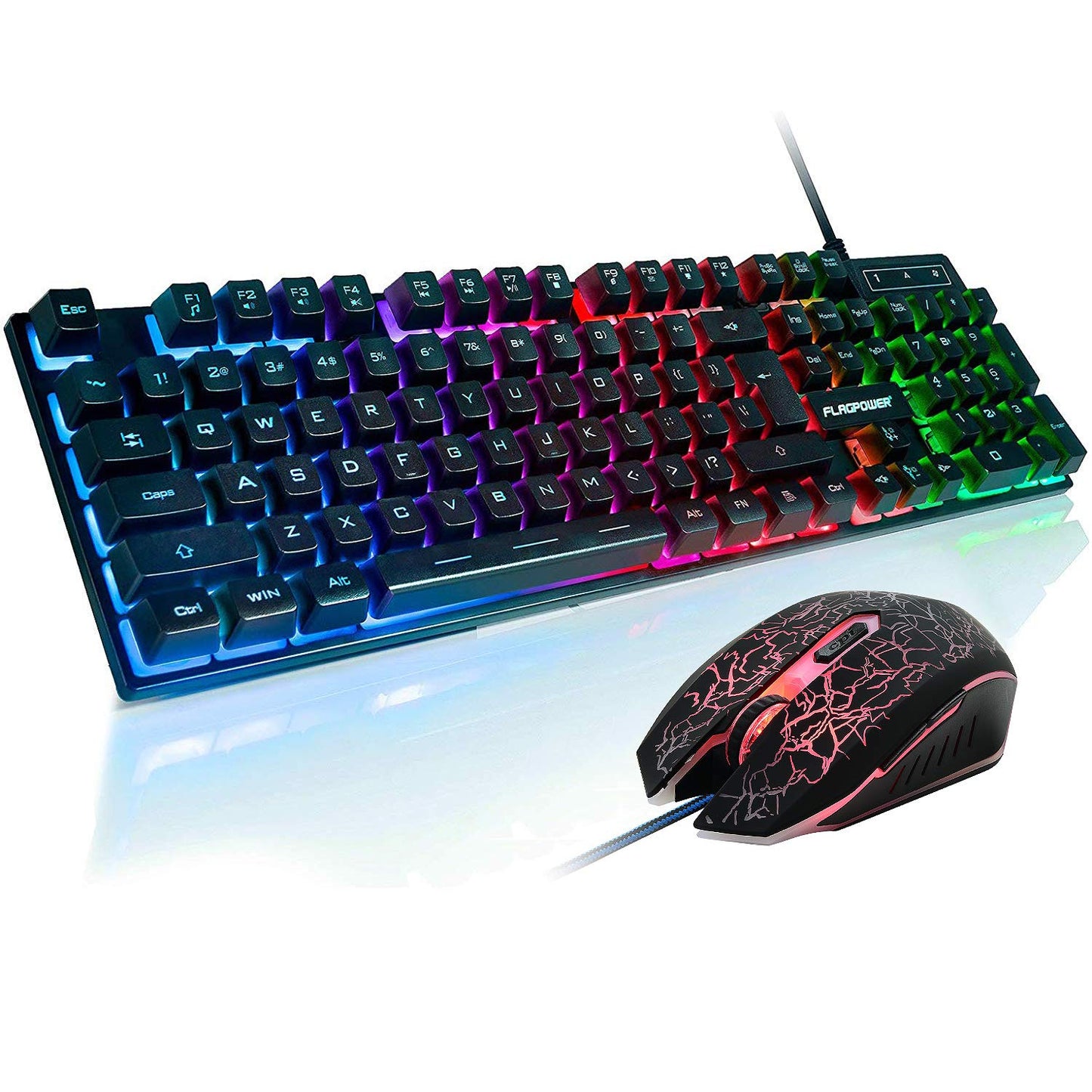 FLAGPOWER RGB Gaming Keyboard and Breathing Mouse Combo, Adjustable Breathing Backlit Mechanical Feeling Keyboard with 4 Colors 4800DPI Backlight