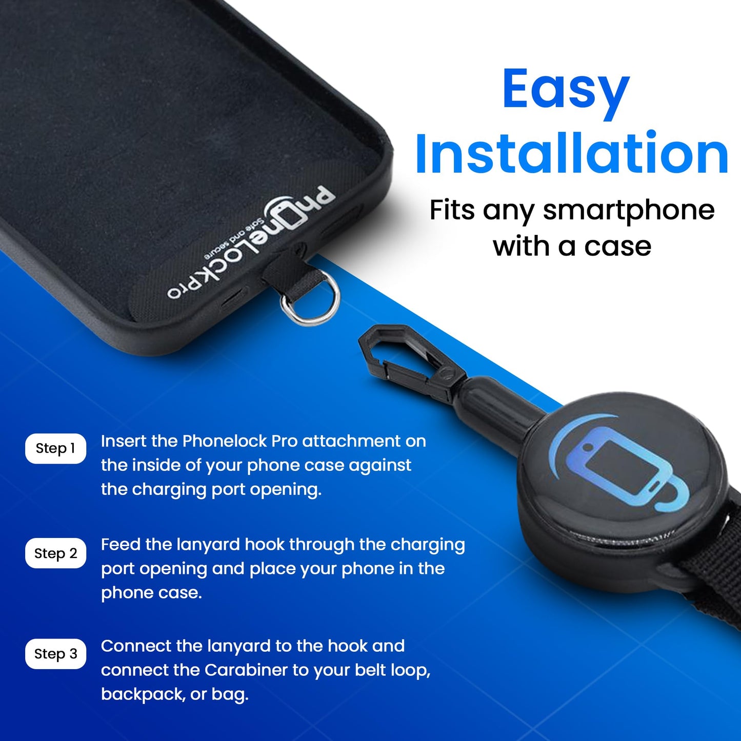 PhoneLockPro - Retractable Anti-Theft Phone Holder with Belt Clip Durable Stainless Steel and Zinc Alloy Perfect for Travel, Hiking, Work, and Daily