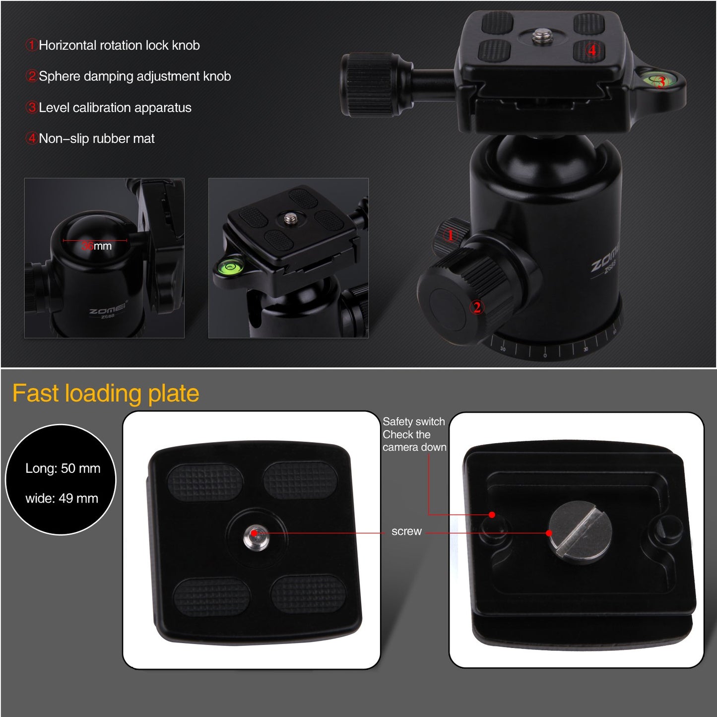 ZOMEI Z688 Tripod Magnesium Alloy Monopod Stand with Ball Head and Quick Release Plate for DSLR Camera