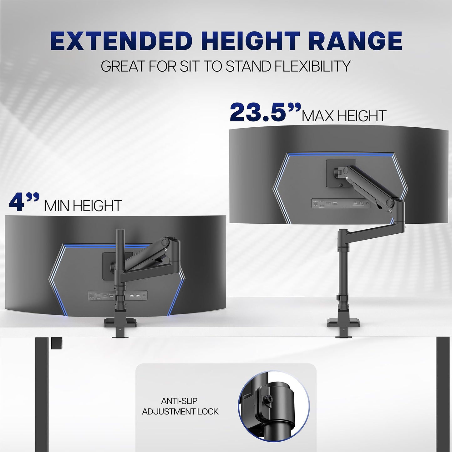 VIVO Aluminum Ultrawide Monitor Tension Stand with Extension Pole for up to 49 inch Screens, Holds 44 lbs, Premium Desk Mount Designed for Samsung