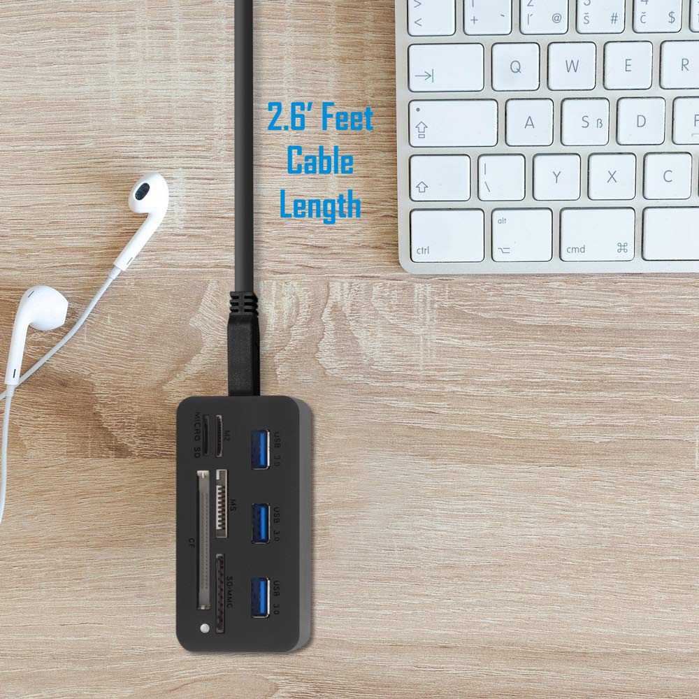 Kingwin USB HUB Adapter w/ Memory Card Reader Writer & USB 3.0 HUB Combo - Supports High Speed SD MS Micro M2 CF Card Reader For Macbook, Laptop