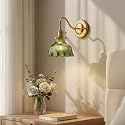 YJQHXY Retro Industrial Style Wall Sconce - Iron Base with Brass Socket, Wall Lights Fixtures with Green Glass Shade, Compatible with E26/E27 Bulbs