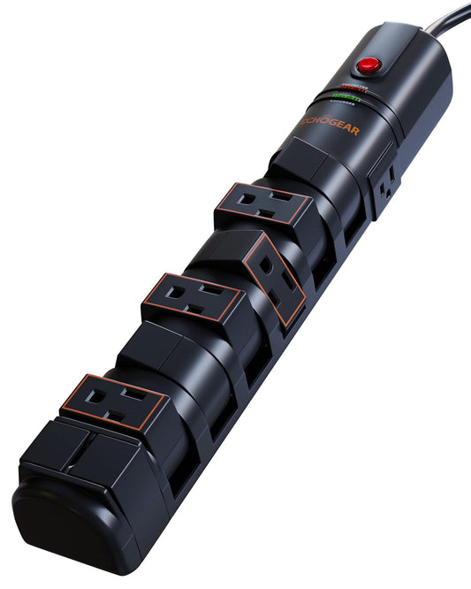 ECHOGEAR VoltSpin Surge Protector Power Strip with Rotating Outlets, Flat Plug, Long Cord, & Mounting Holes - Power Strip with Heavy Duty Surge
