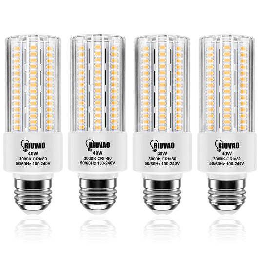 RIUVAO 4pcs LED Light Bulb 5000LM 300w Equivalent Super Bright 3000K Warm Daylight White 40W LEDs Bulb E26/E27 Medium Base for Outdoor Indoor Home