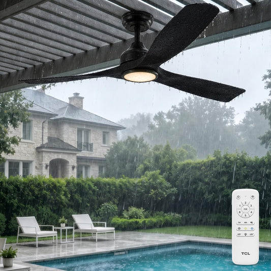 TCL 52" Black Waterproof Outdoor Ceiling Fan with Light & Remote