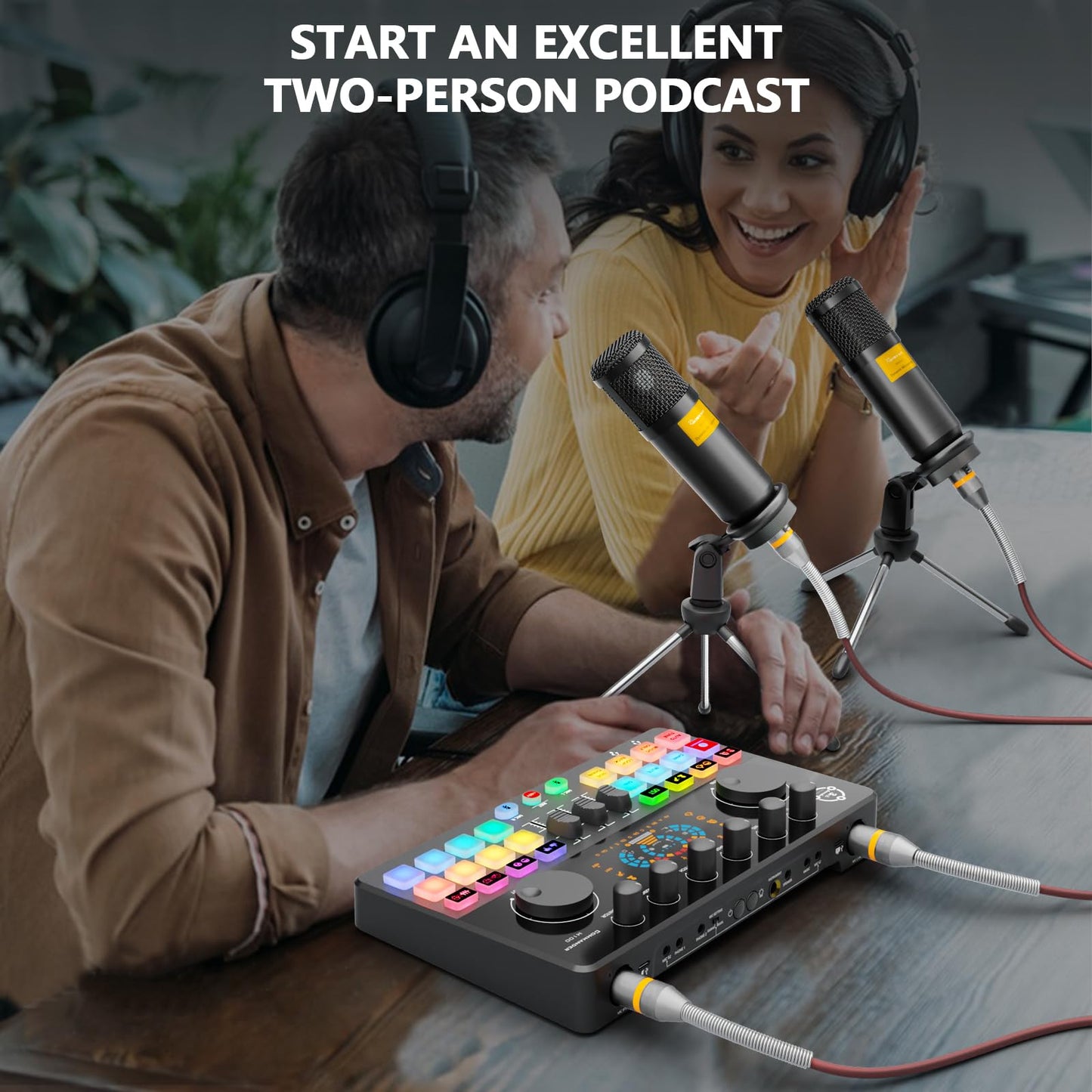 Podcast Equipment Bundle for 2, Audio Mixer Voice Change with XLR Dynamic Microphone, Perfect for Vocal Recording, Podcasting, Streaming,Video Vocals