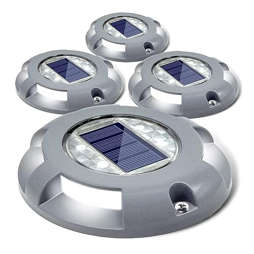 SIEDiNLAR Solar Deck Lights Driveway Dock LED Light Solar Powered Outdoor Waterproof Road Markers for Step Sidewalk Stair Garden Ground Pathway Yard 4