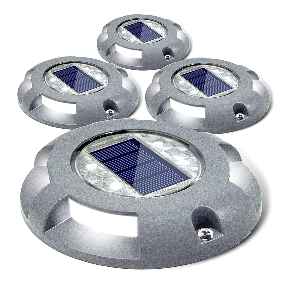 SIEDiNLAR Solar Deck Lights Driveway Dock LED Light Solar Powered Outdoor Waterproof Road Markers for Step Sidewalk Stair Garden Ground Pathway Yard 4