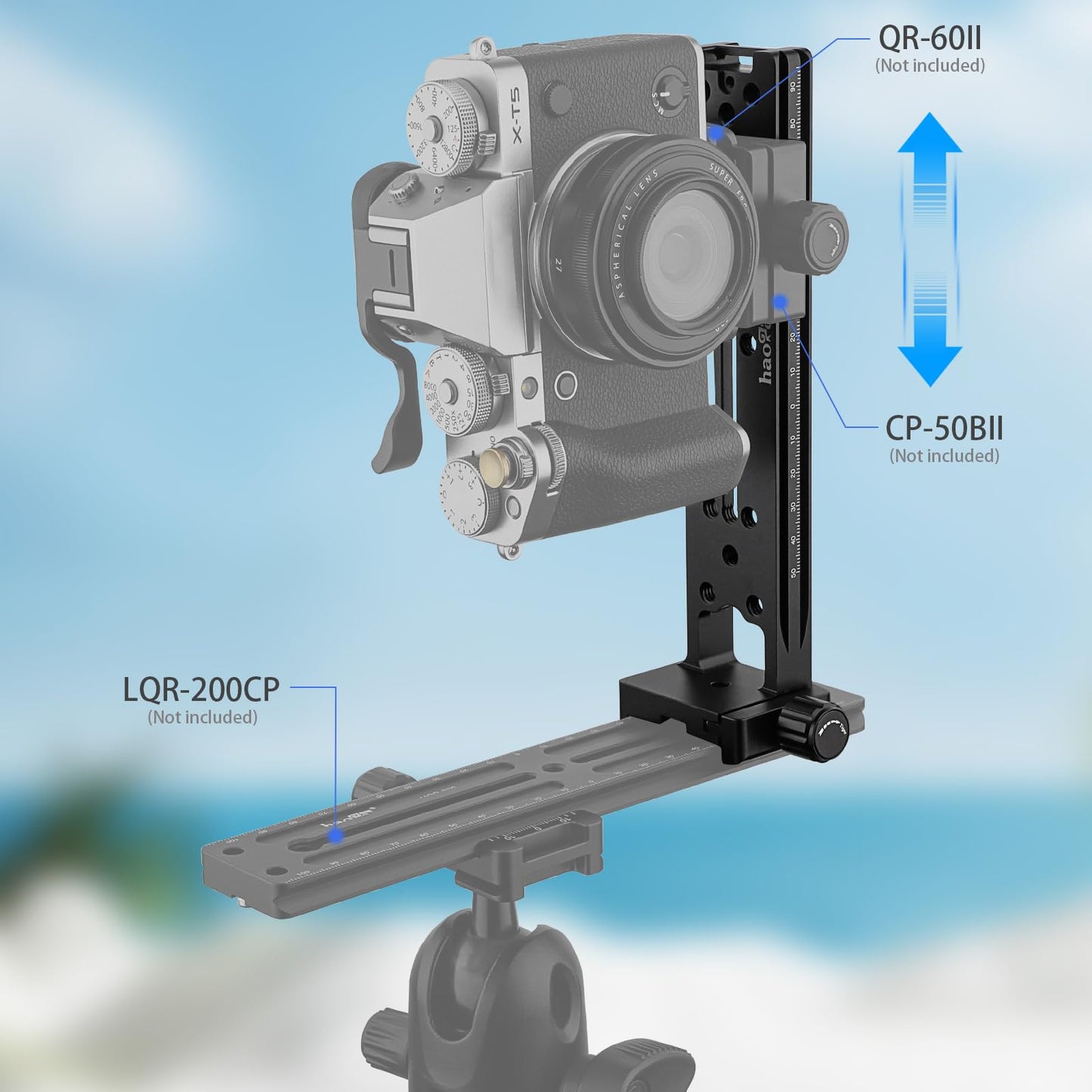 Haoge LVR-200CP 200mm Dual Dovetails Nodal Slide Vertical Rail with 90 Degree Quick Release Clamp Compatible with Arca-Swiss SUNWAYFOTO