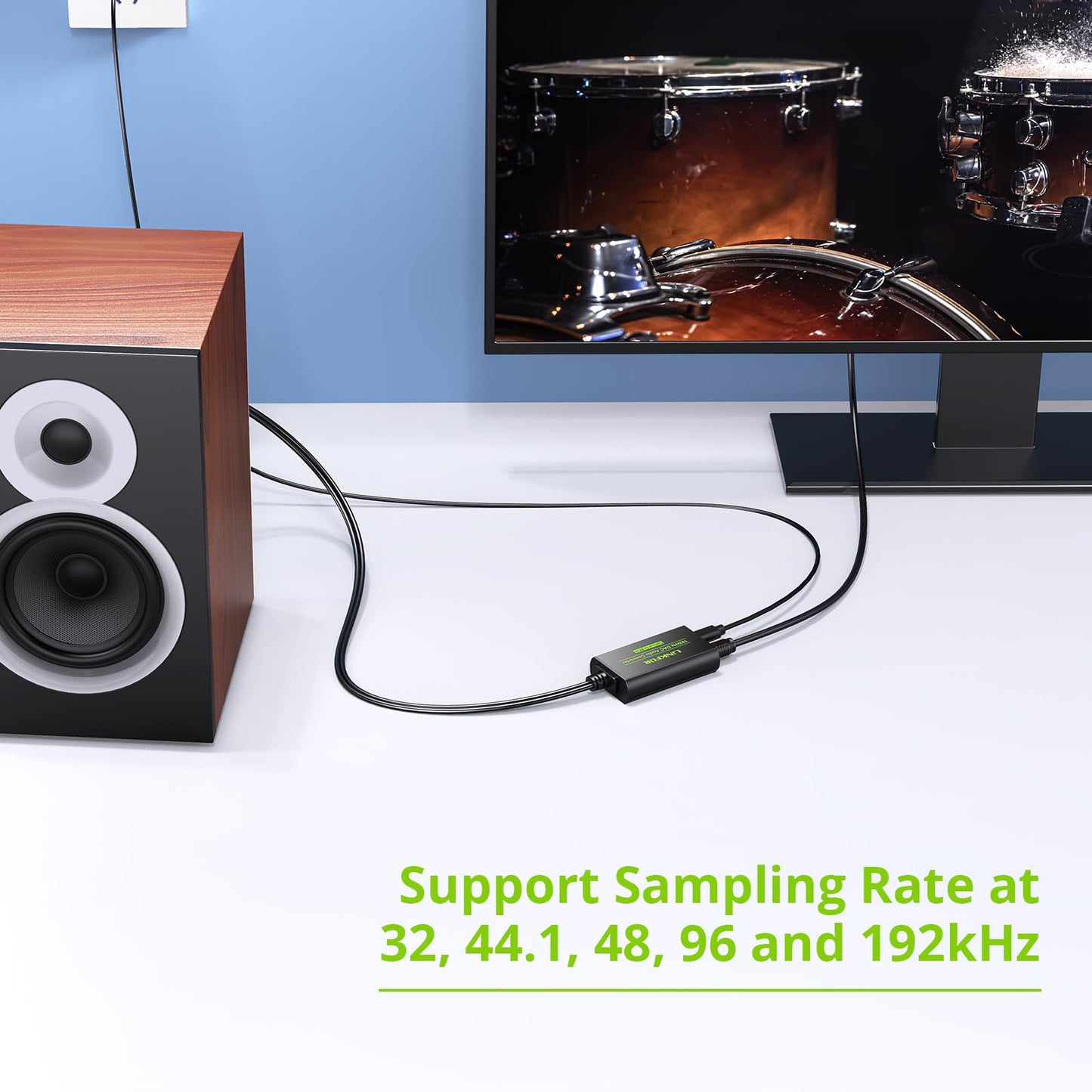 LiNKFOR 192kHz DAC Converter Digital to Analog Converter Digital Optical SPDIF Toslink to Analog Stereo Audio RCA L/R Audio Adapter with Optical Cable