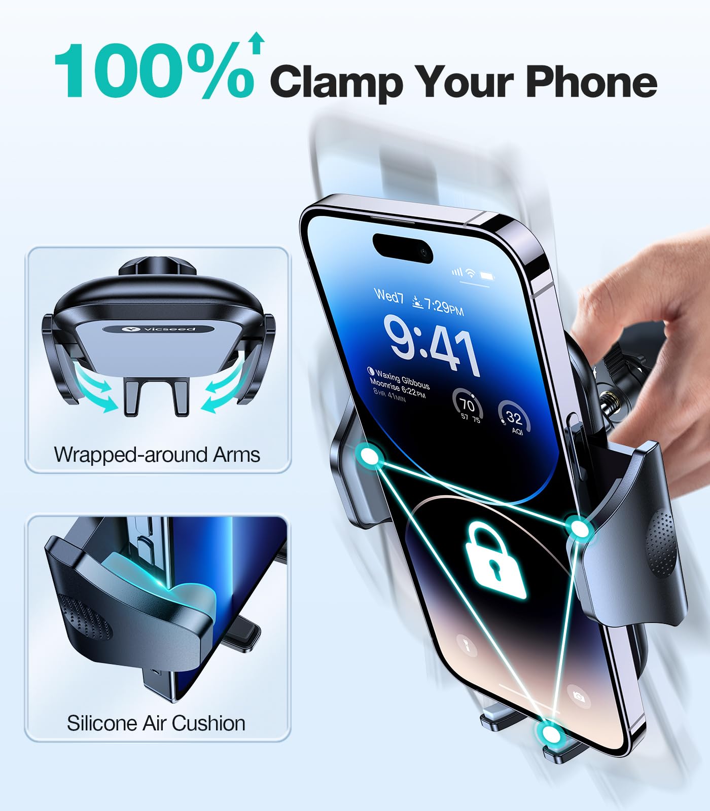 VICSEED Upgrade Ultra Stable Car Phone Holder Mount?Double Lock Metal Clip? Universal Air Vent Phone Mount,Mobile Cell Phone Holder for Your Car,for