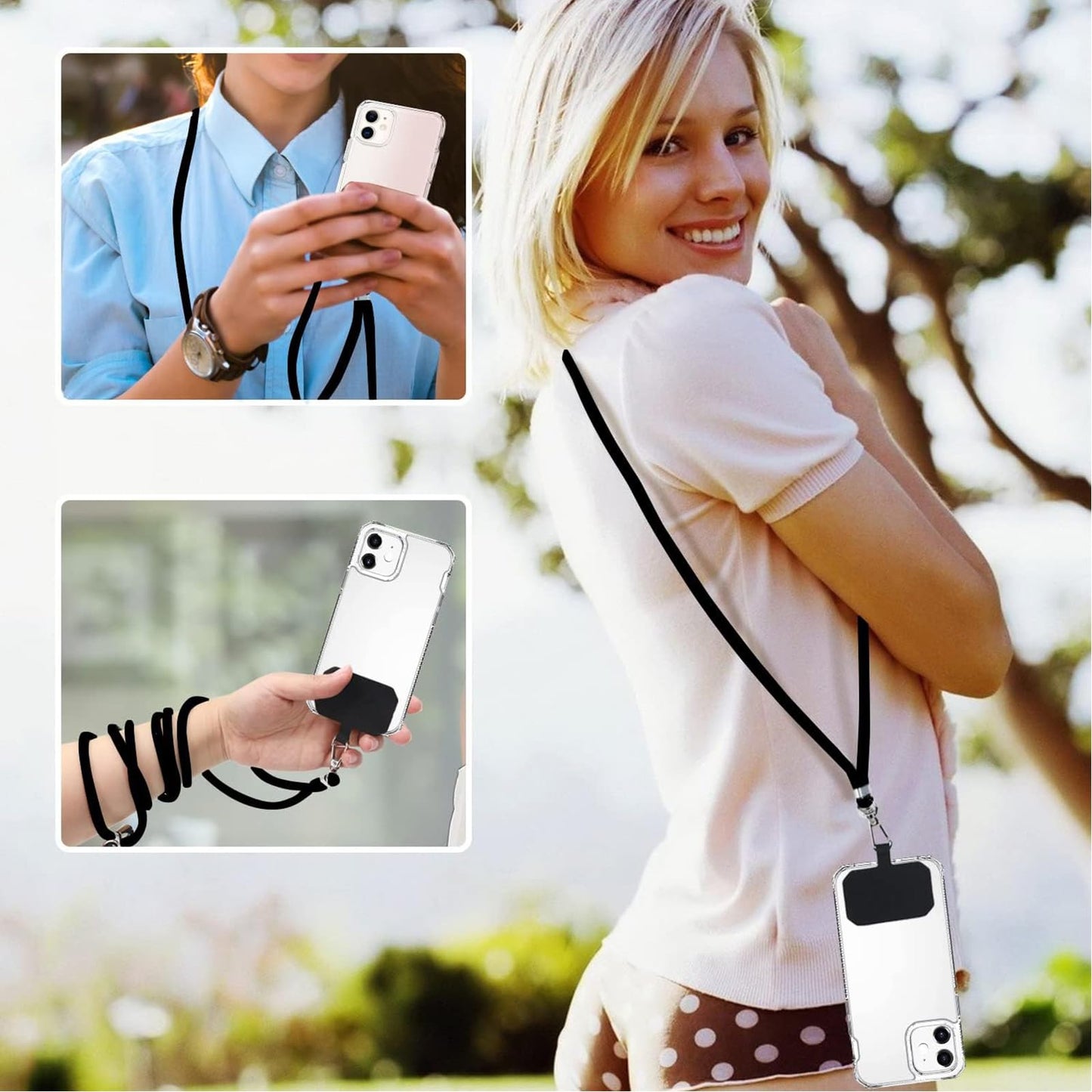 YONNAXO 2 Pcs Universal Cell Phone Lanyard, Crossbody Patch Phone Lanyard with Adjustable Nylon Neck Strap with Every Mobile Phone (Blue + Black)…