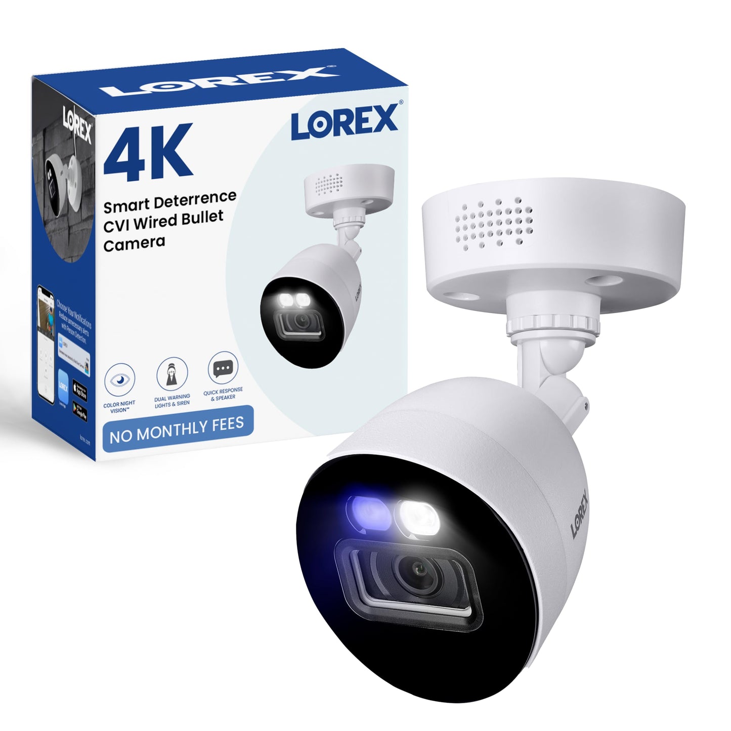 Lorex Indoor/Outdoor 4K Ultra HD Smart Deterrence CVI Wired Add-On Bullet Security Camera | Color & IR Night Vision | Dual Warning LED Lights | Siren