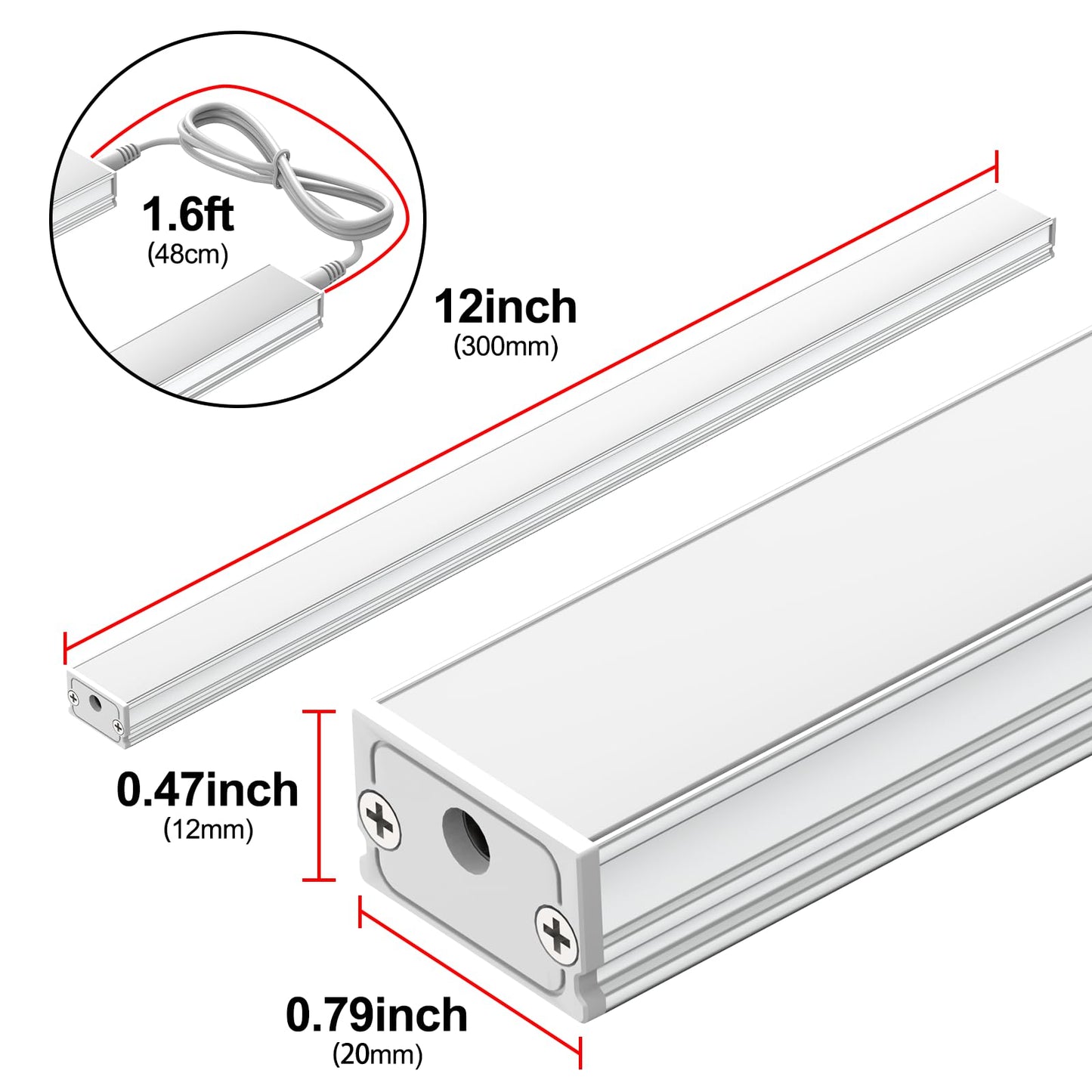 ASOKO Under Cabinet Led Light Plug in, Dimmable Daylight White 4500K, 3 Pack 12 inch Linkable Led Under Counter Lights for Kitchen, Shelf, Workbench