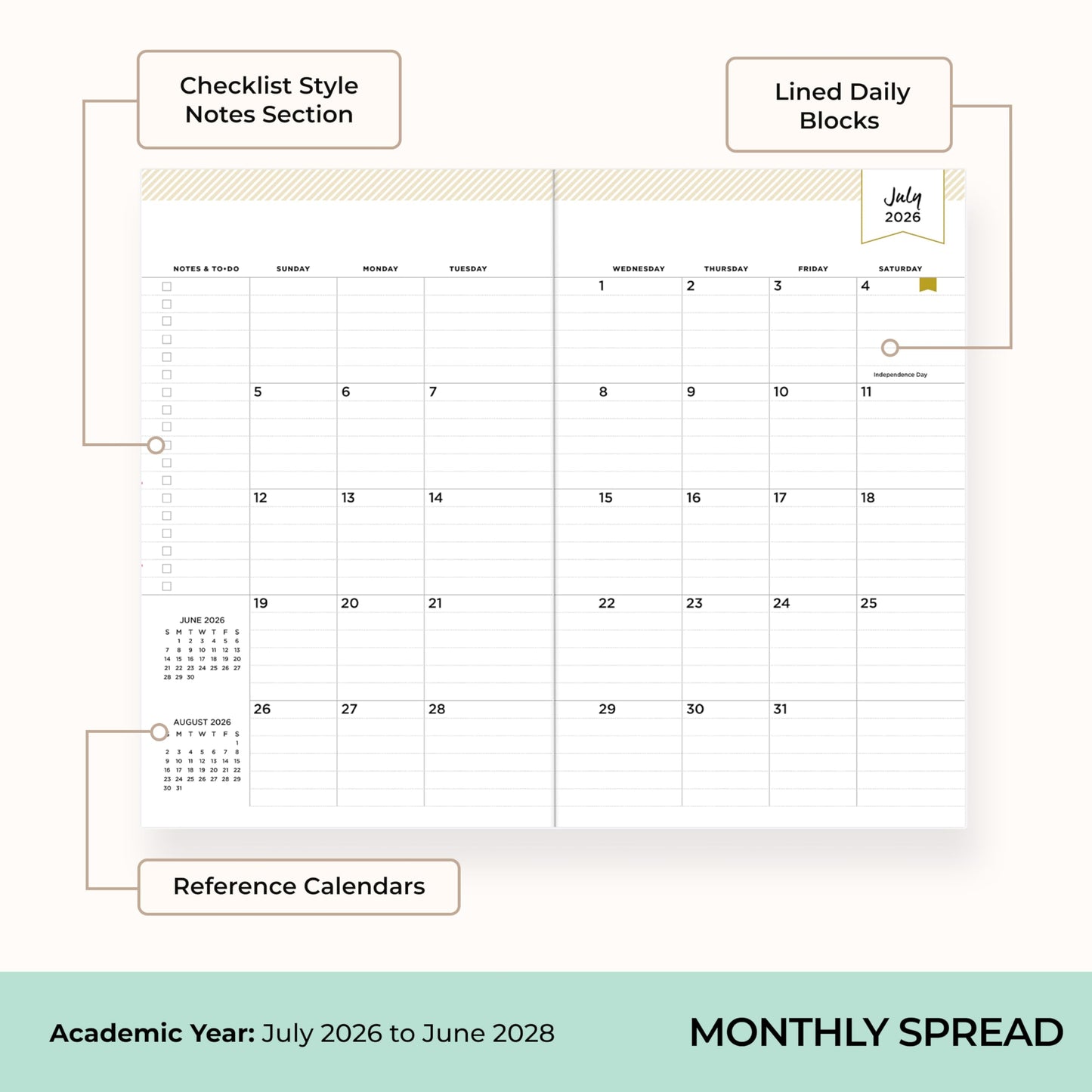 Blue Sky 2025-2026 Monthly Academic Planner, 5"x8", Orange Blossom Mint