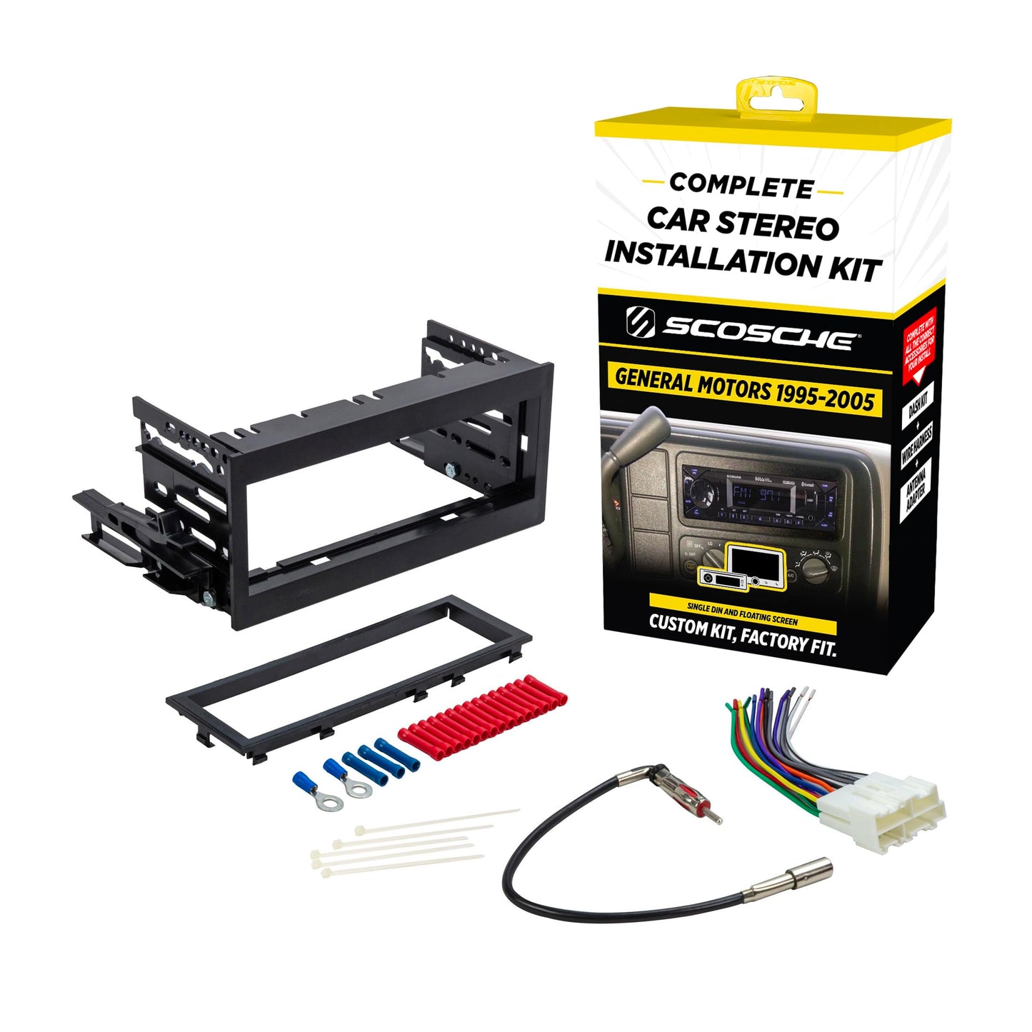 Scosche GM9505CS Complete Single DIN Stereo Installation Kit for Select Non-Amplified 1995-05 GM Full Size Trucks and SUV's - No Steering Wheel Remote