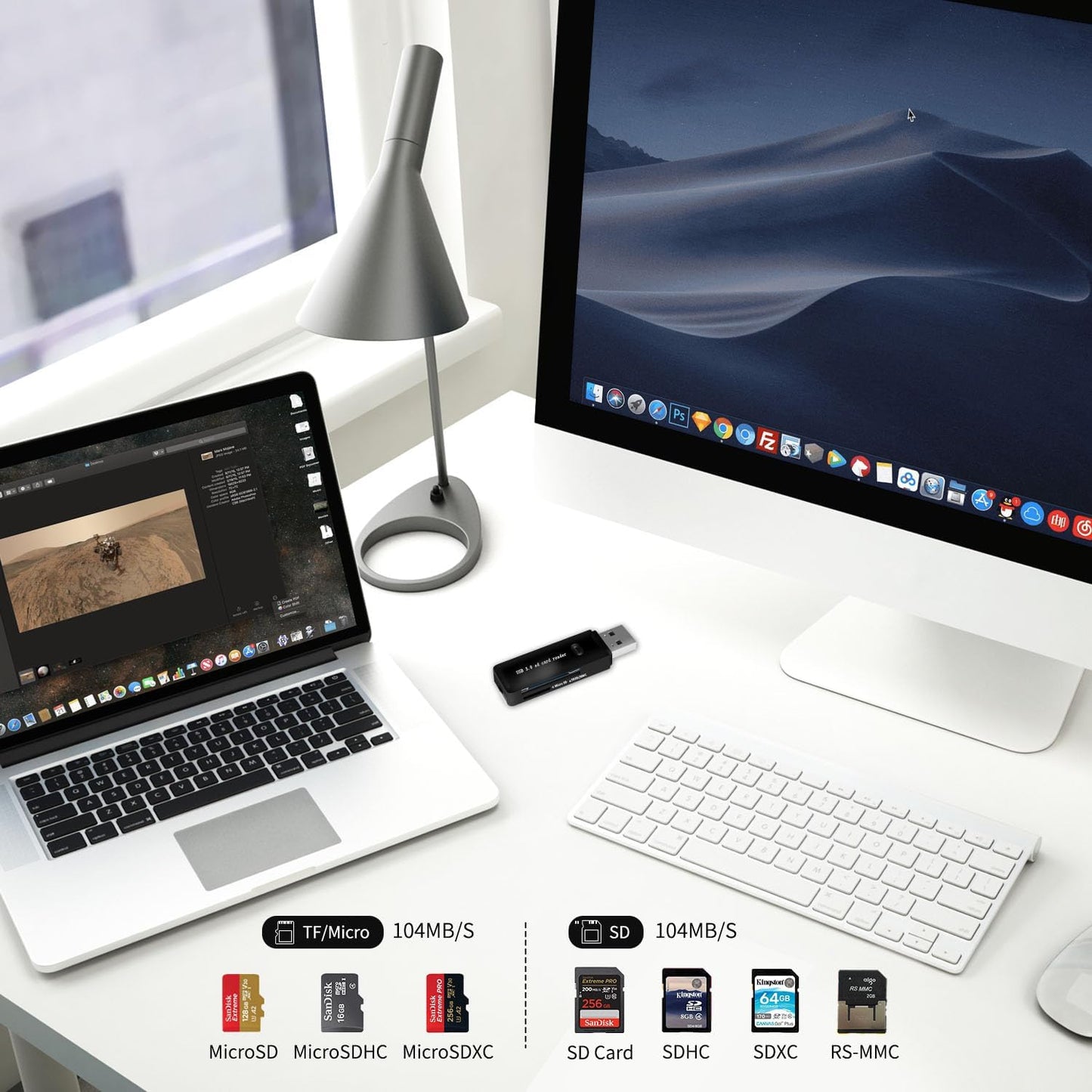 USB 3.0 SD/TF Card Reader - High-Speed Multi Memory Card Adapter for PC, Laptop, Phone