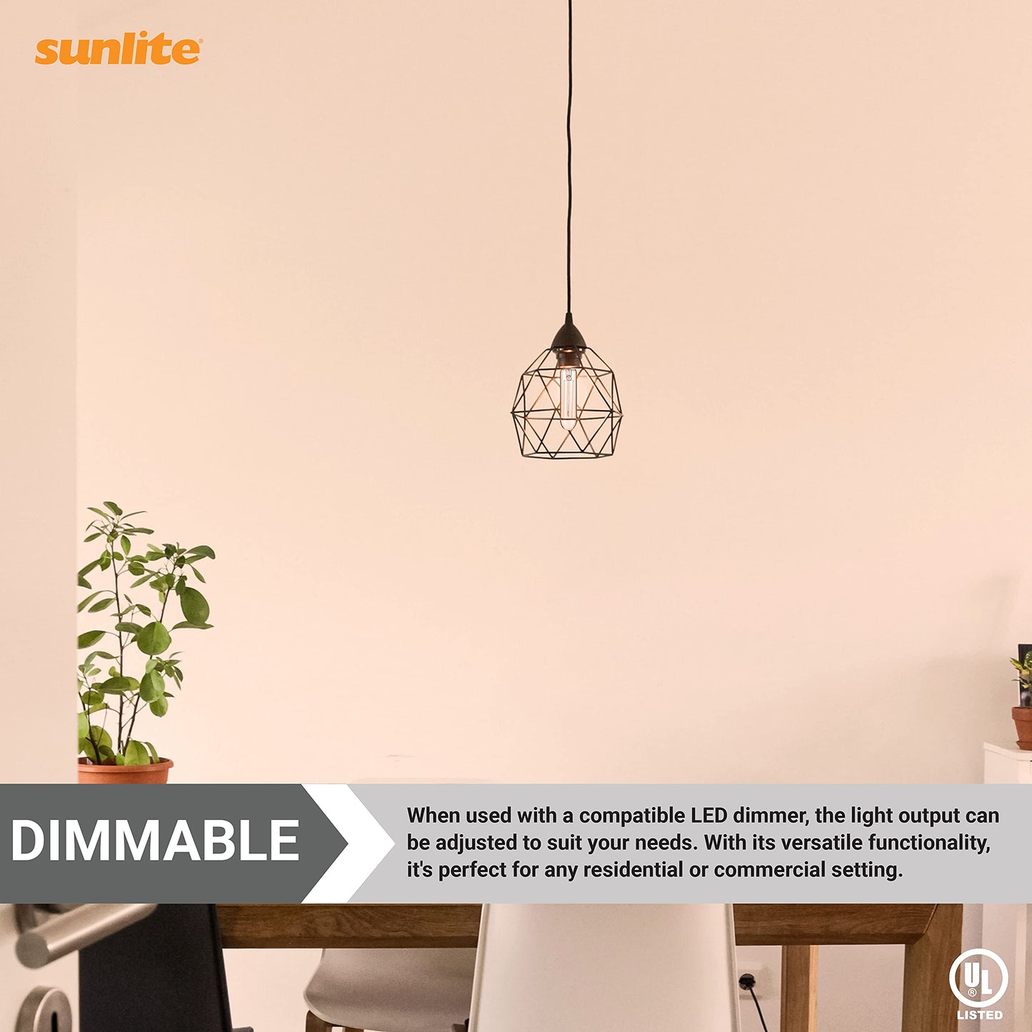 Sunlite 41148 LED Filament T10 Tubular Light Bulb, 2 Watts (25W Equivalent), 160 Lumens, E26 Base, Dimmable, 126mm, 6 Pack 2200K - Amber