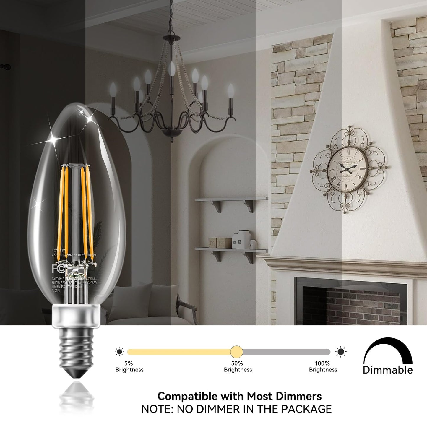 TJOY Candelabra LED Bulbs, E12 60W Equivalent Dimmable for Chandelier Light
