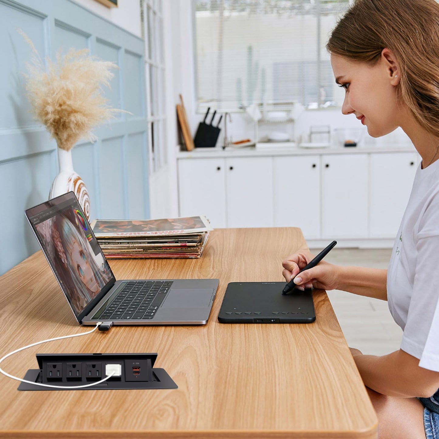 Pop Up Outlet;Pop up Power Strip; Embedded countertop;6.5 Feet 16AWG UL Cable 4 AC Outlets Max Power 1875w USB C PD 20W Fast Charging Used for Home