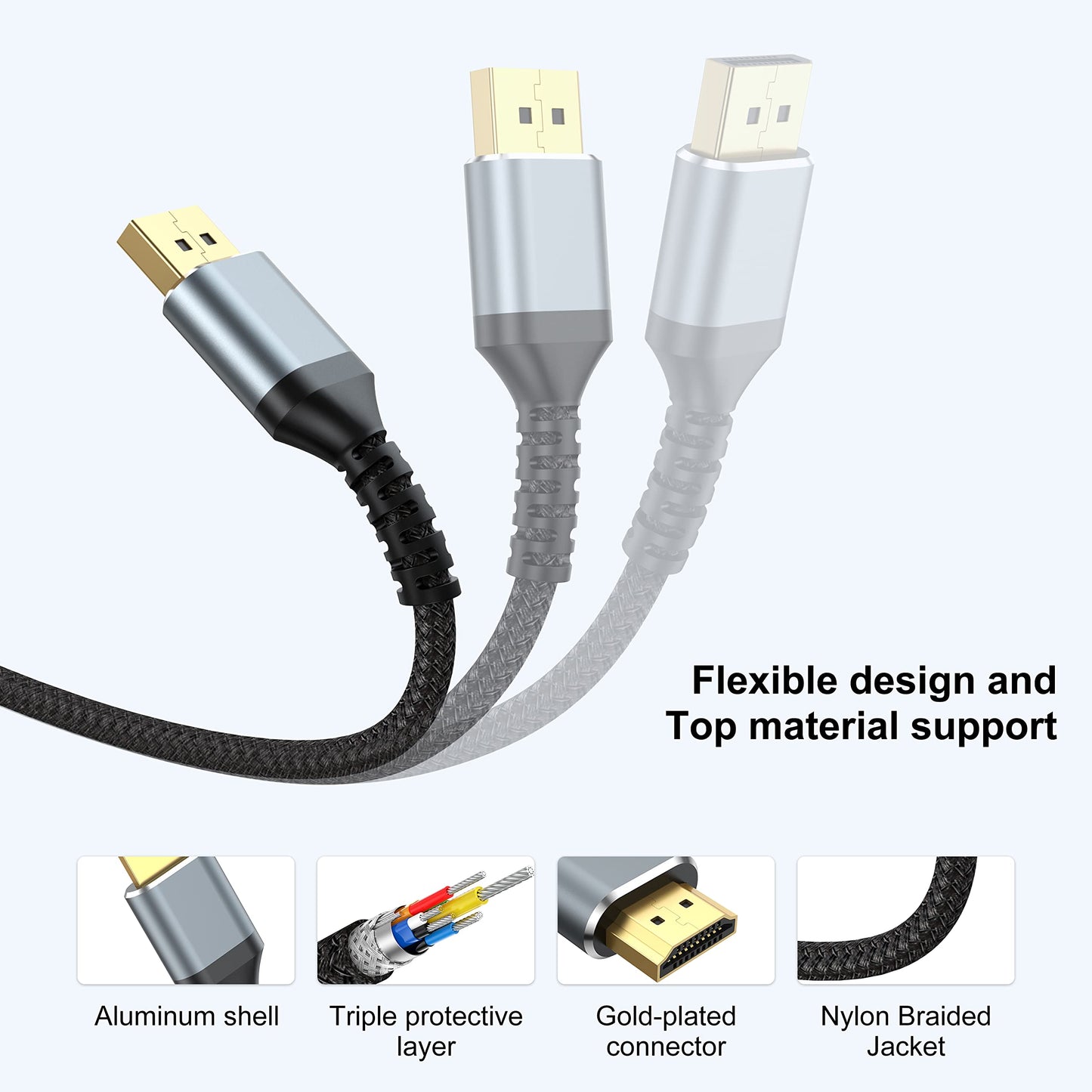UKYEE 4K DisplayPort to HDMI Cable 6ft 2-Pack, Display Port DP to HDMI Cord 6 feet 3840 X 2160P Male to Male for for Labtop PCs to HDTV, Monitor