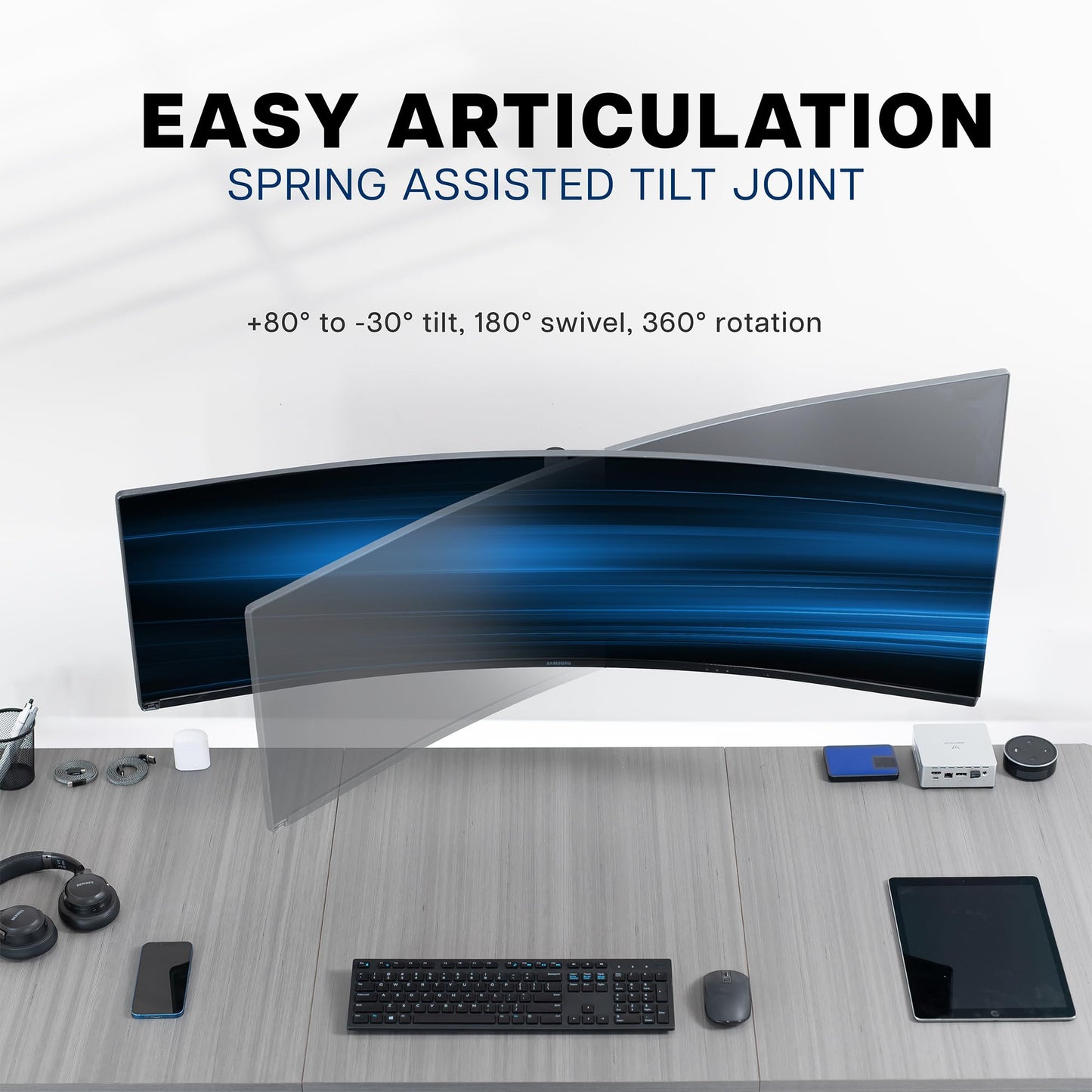 VIVO Single Ultrawide Monitor Wall Mount for Up to 49 inch Screens, Articulating and Height Adjustable, Holds Ultra Wides Up to 44 lbs, Black