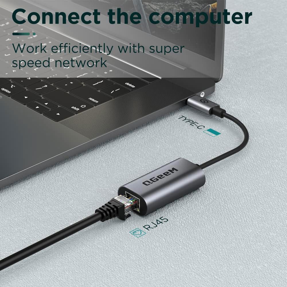 USB C to Ethernet Adapter, QGeeM Gigabit Ethernet to USB Type C, Thunderbolt 3/4 to RJ45 LAN Network Adapter Compatible for iPhone 15 Pro/max, MacBook