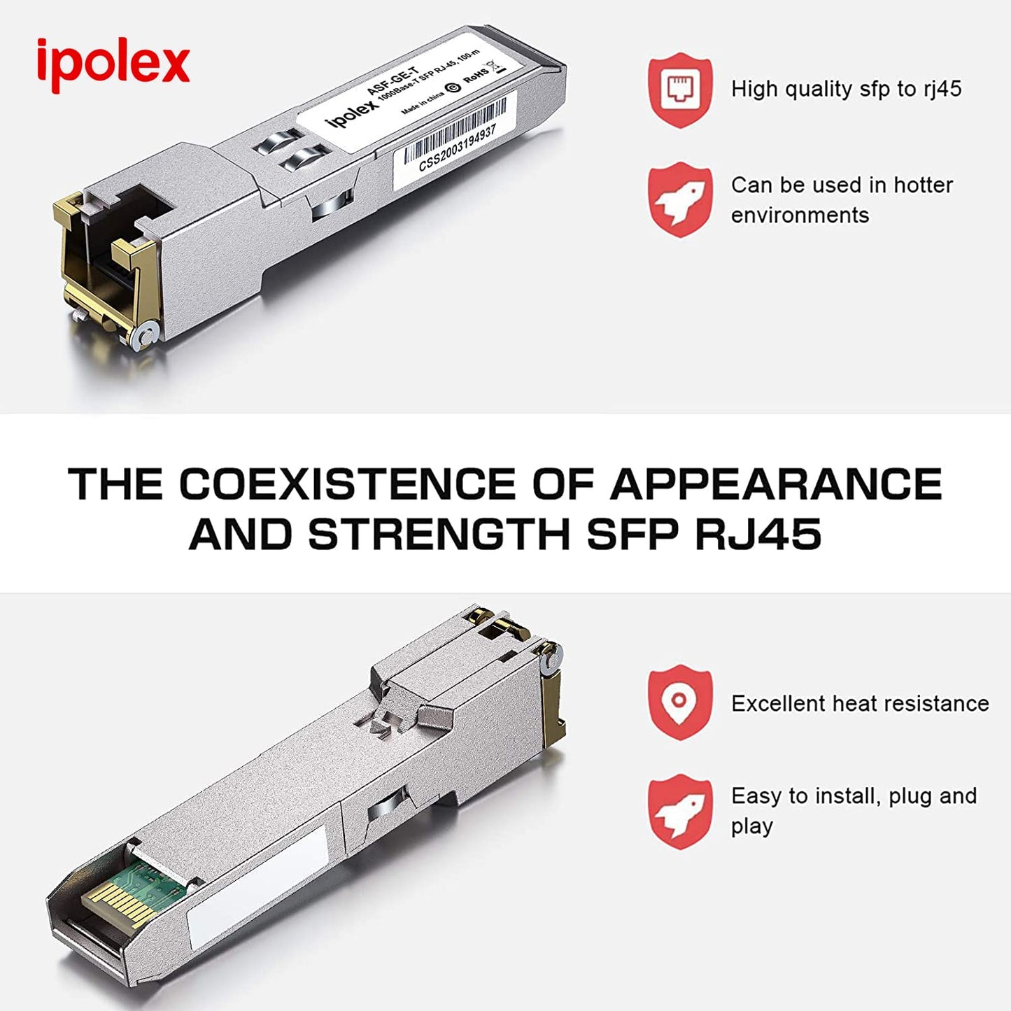 ipolex Gigabit SFP to RJ45 Copper Transceiver 1000Base-T, 1.25G SFP-T Copper SFP Module, for Ubiquiti UniFi UF-RJ45-1G/UACC-CM-RJ45-1G, Cisco