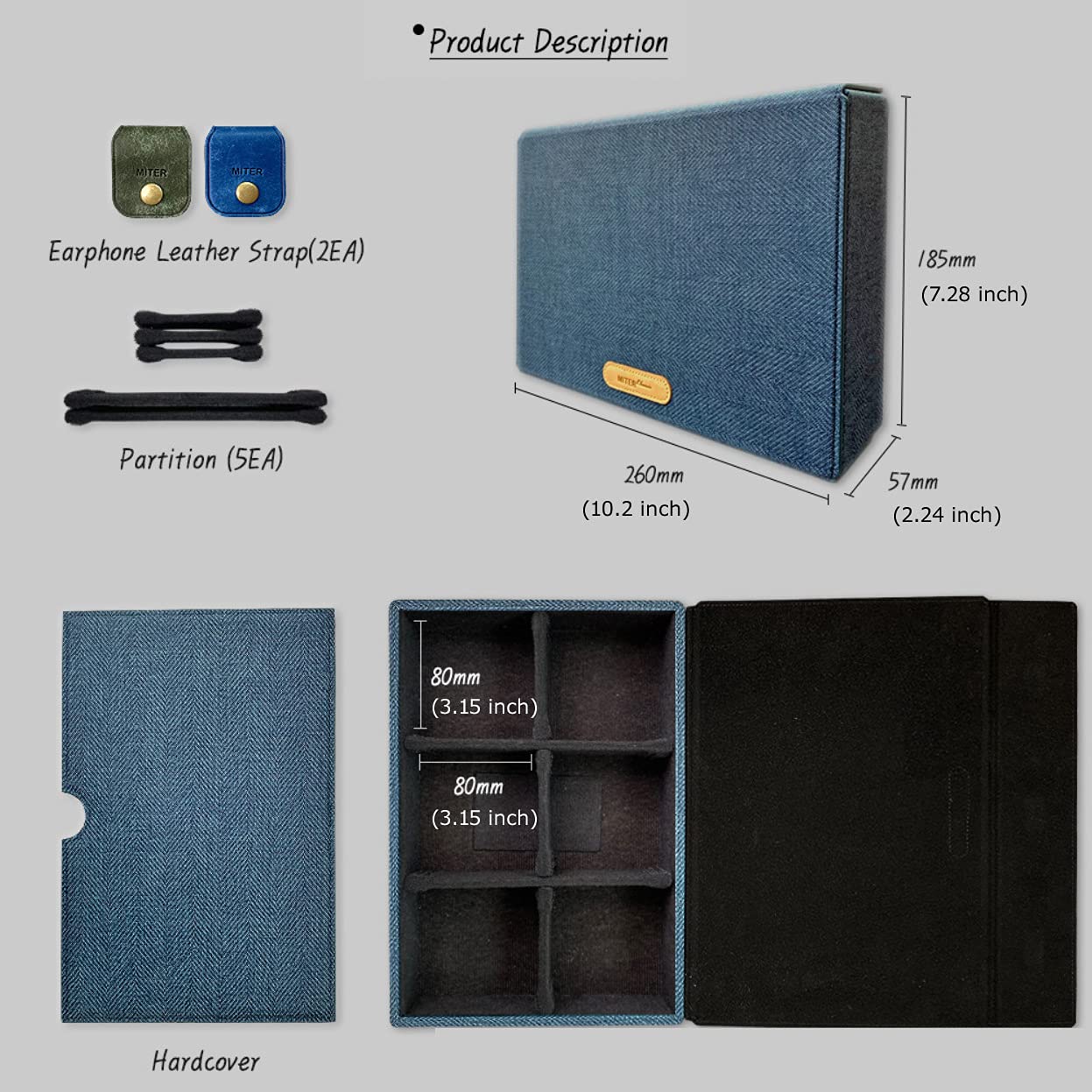 Miter Carrying case for DAP + Earphone, Handmade Italy PU Leather Hard Standing case for 6 IEM Earphones or 3 Digital Audio Players Storage Carry