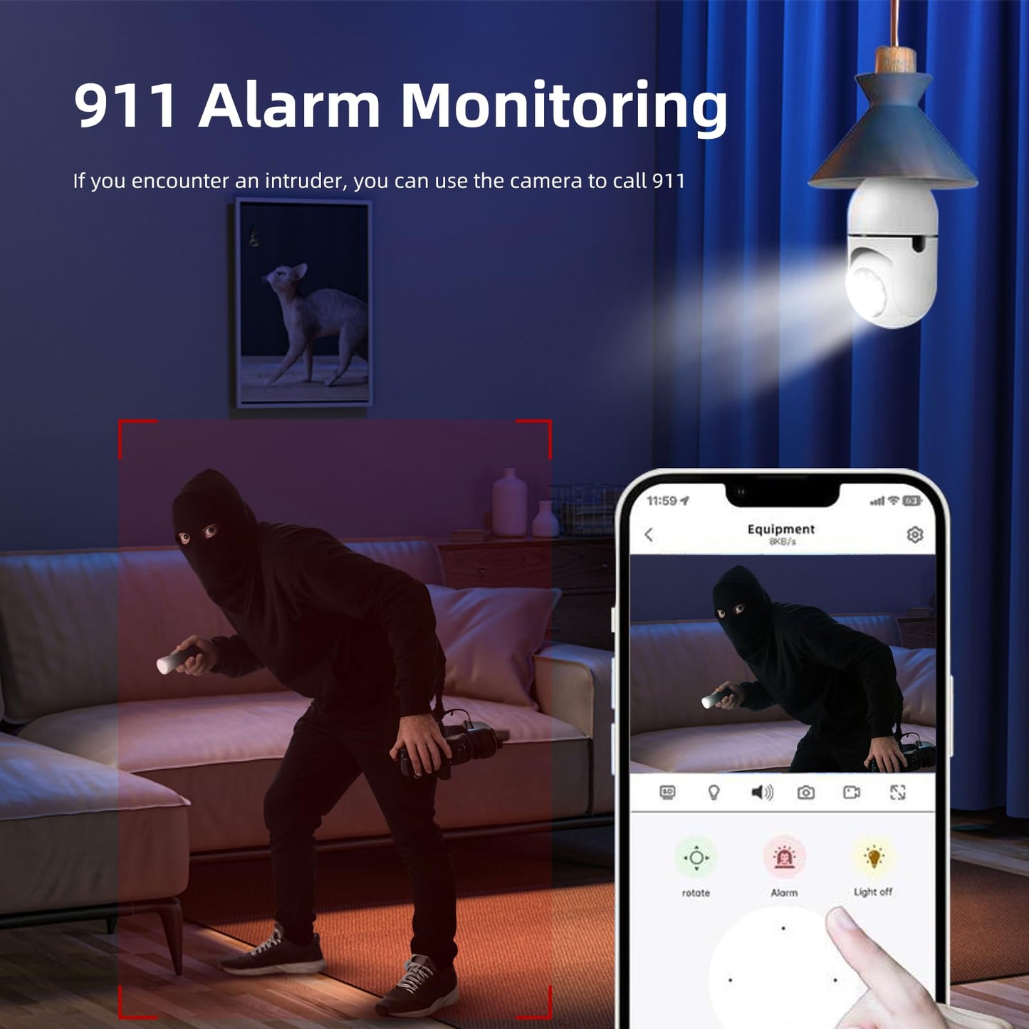 Hawkray Light Bulb Security Camera -5G& 2.4GHz WiFi 2K 3MP Security Cameras Wireless Outdoor Motion Detection and 911 Alarm Monitoring,Open AI