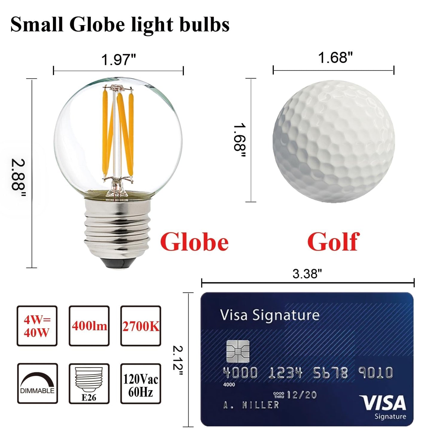 LiteHistory Dimmable G16.5 E26 Bulb,4w=40 watt Light Bulbs,Warm White 2700K