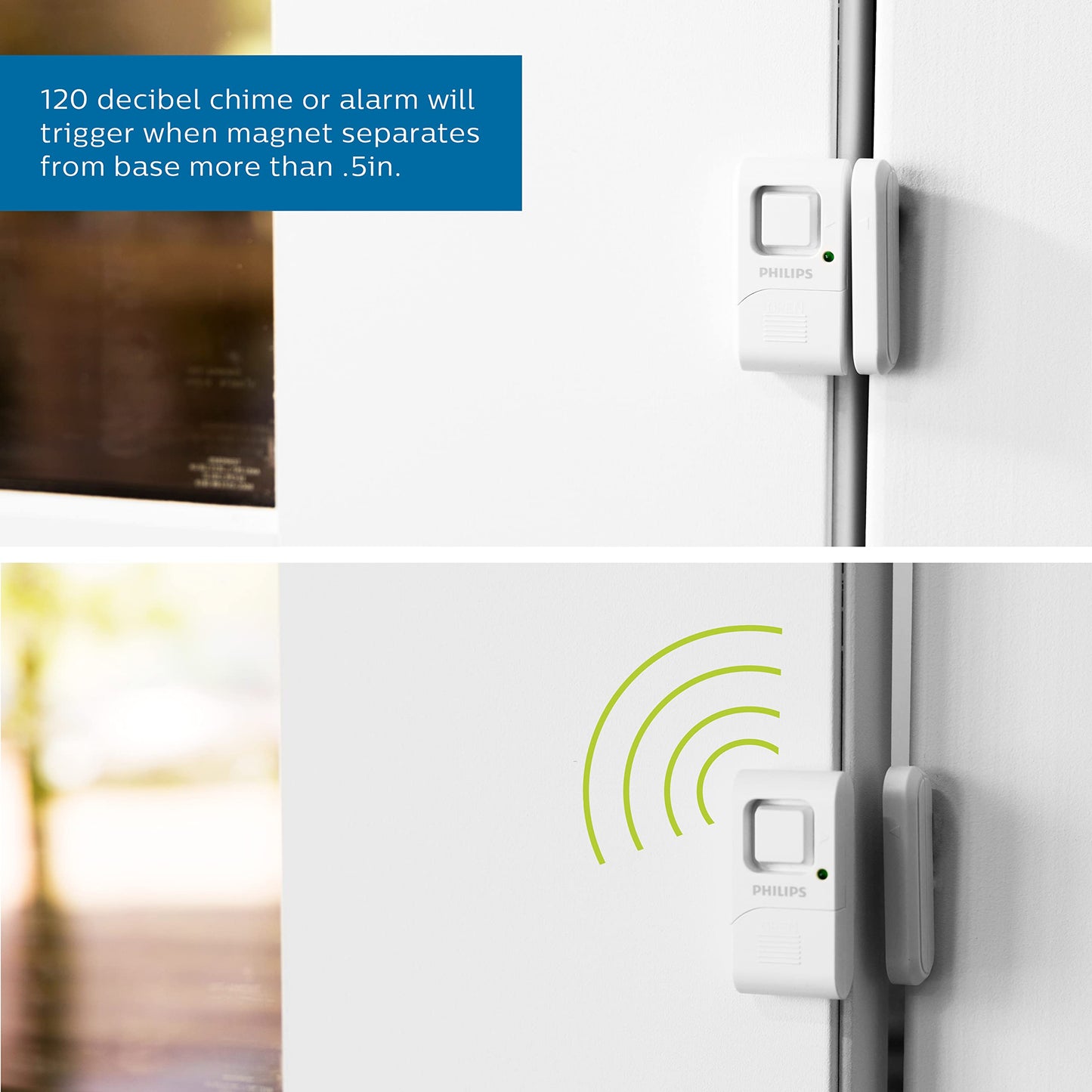 Philips Personal Security Window and Door Alarm, 4 Pack, DIY Protection, Burglar Alert, Wireless, Chime/Alarm, Easy Installation, Ideal for Home