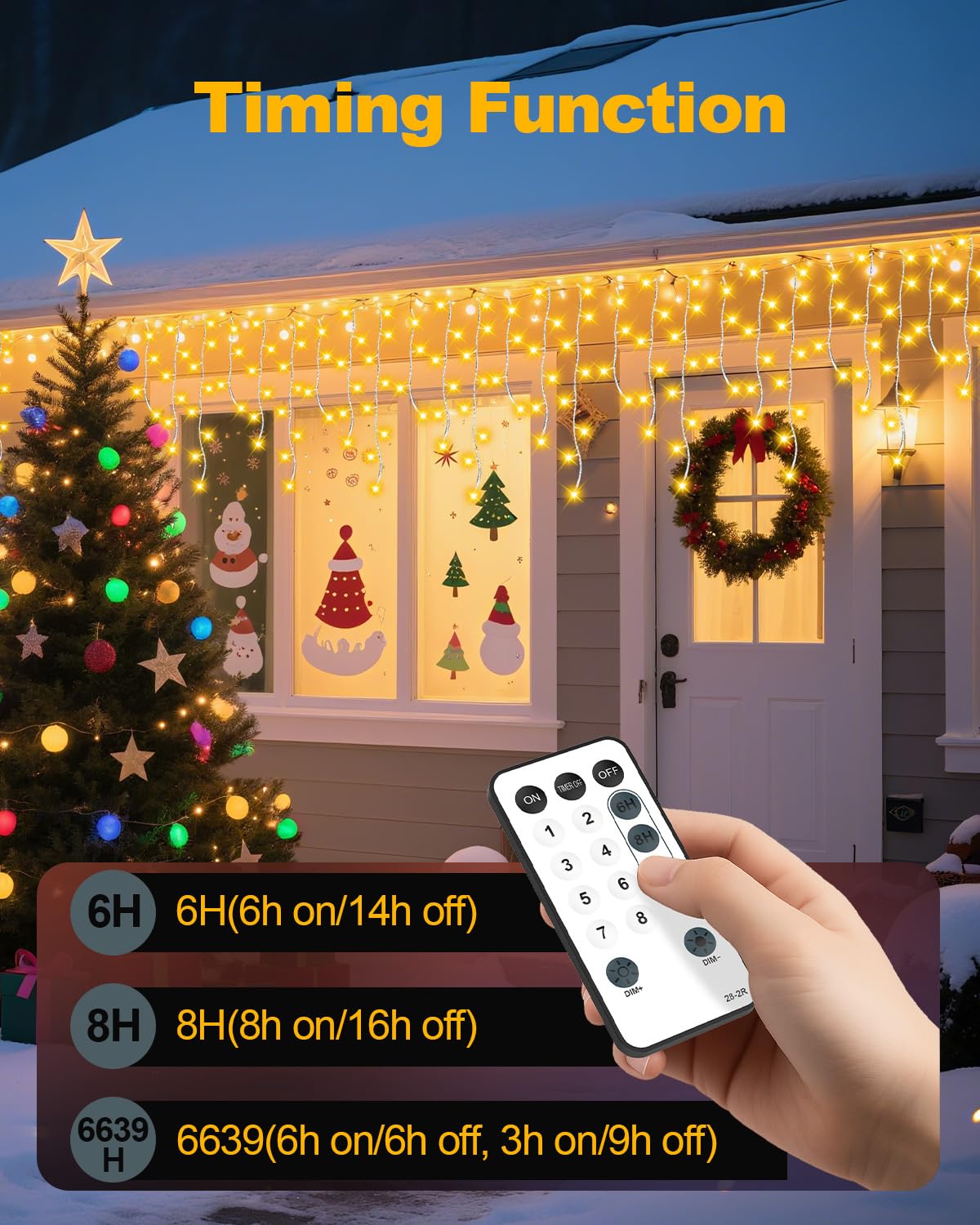 Vynoblip Ice Light Outdoor, Decorations Lights Yellow 33FT 306 LED 8 Modes Plug in Twinkle Fairy Light String with Remote Timer Memory for Roofline